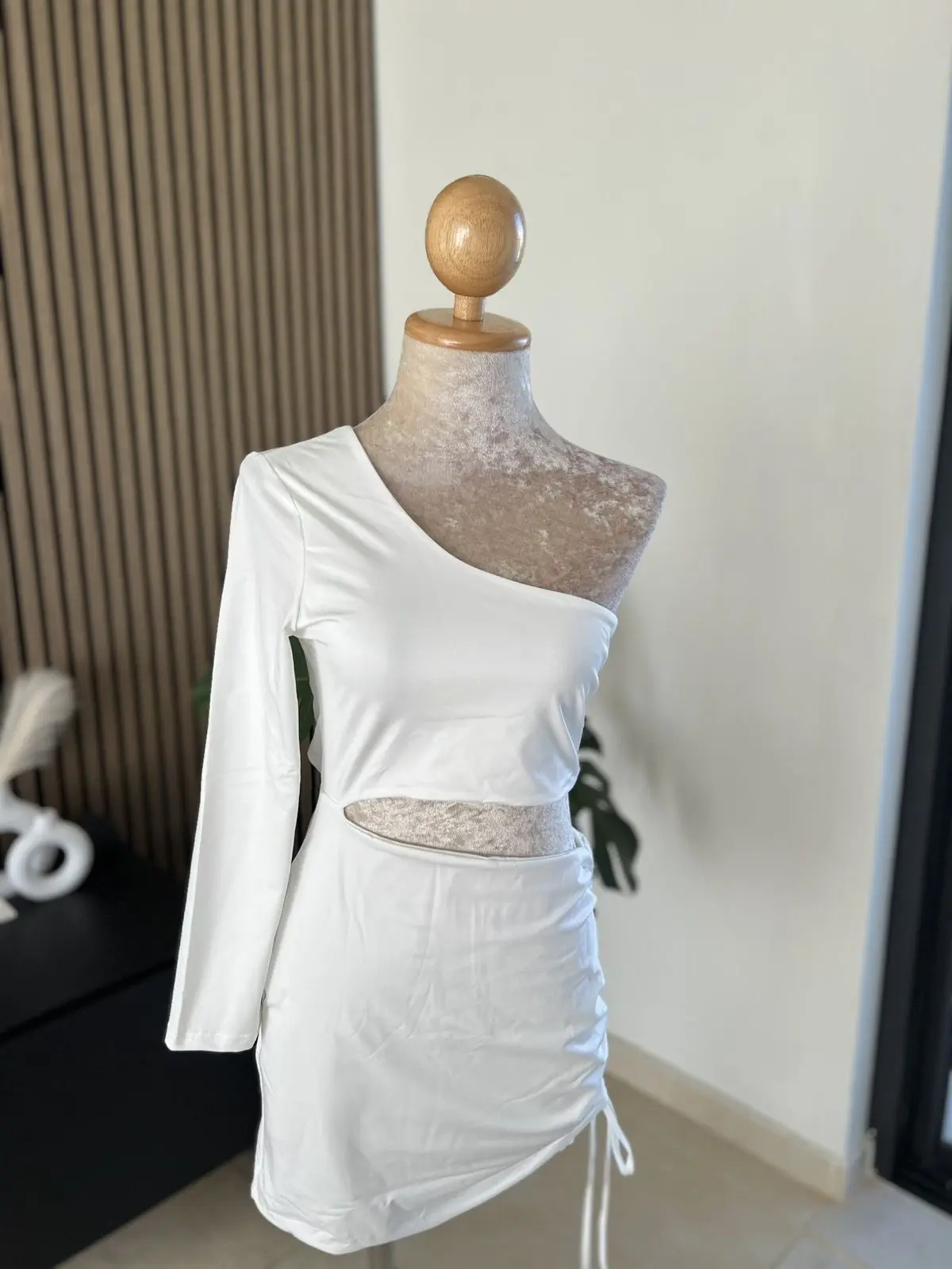 White One-Shoulder Ruched Set
