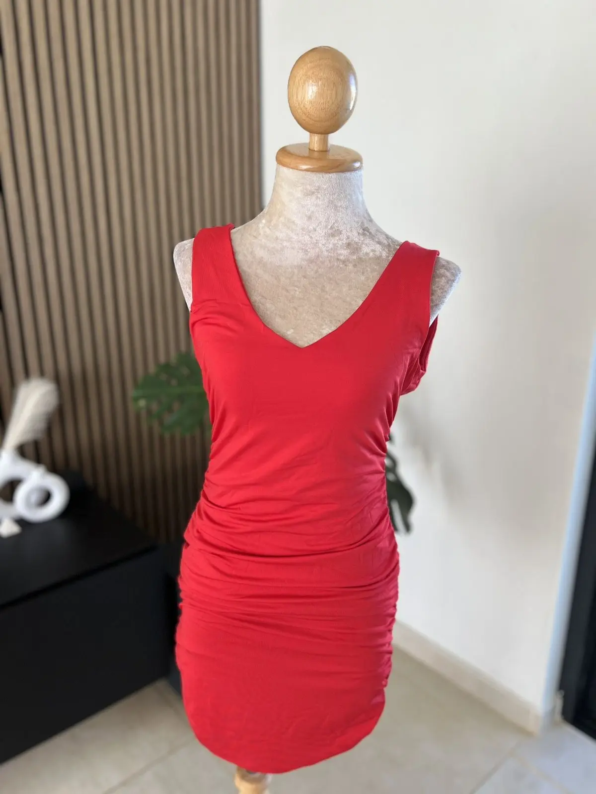 Red Ruched Bodycon Dress