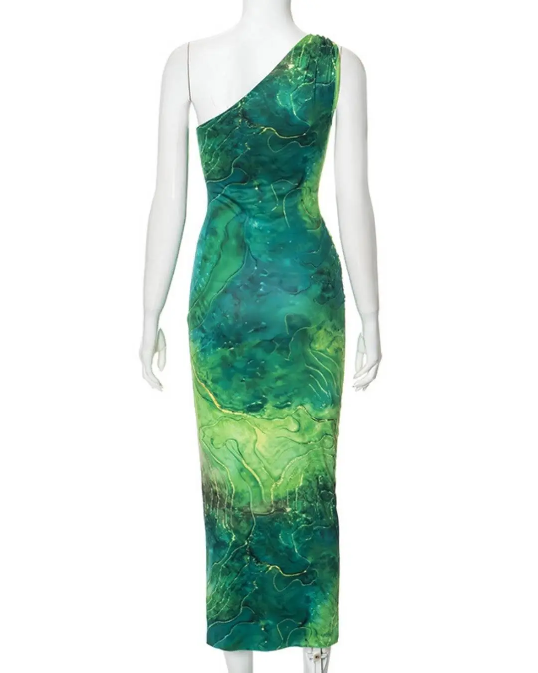 Green Marble One-Shoulder Dress