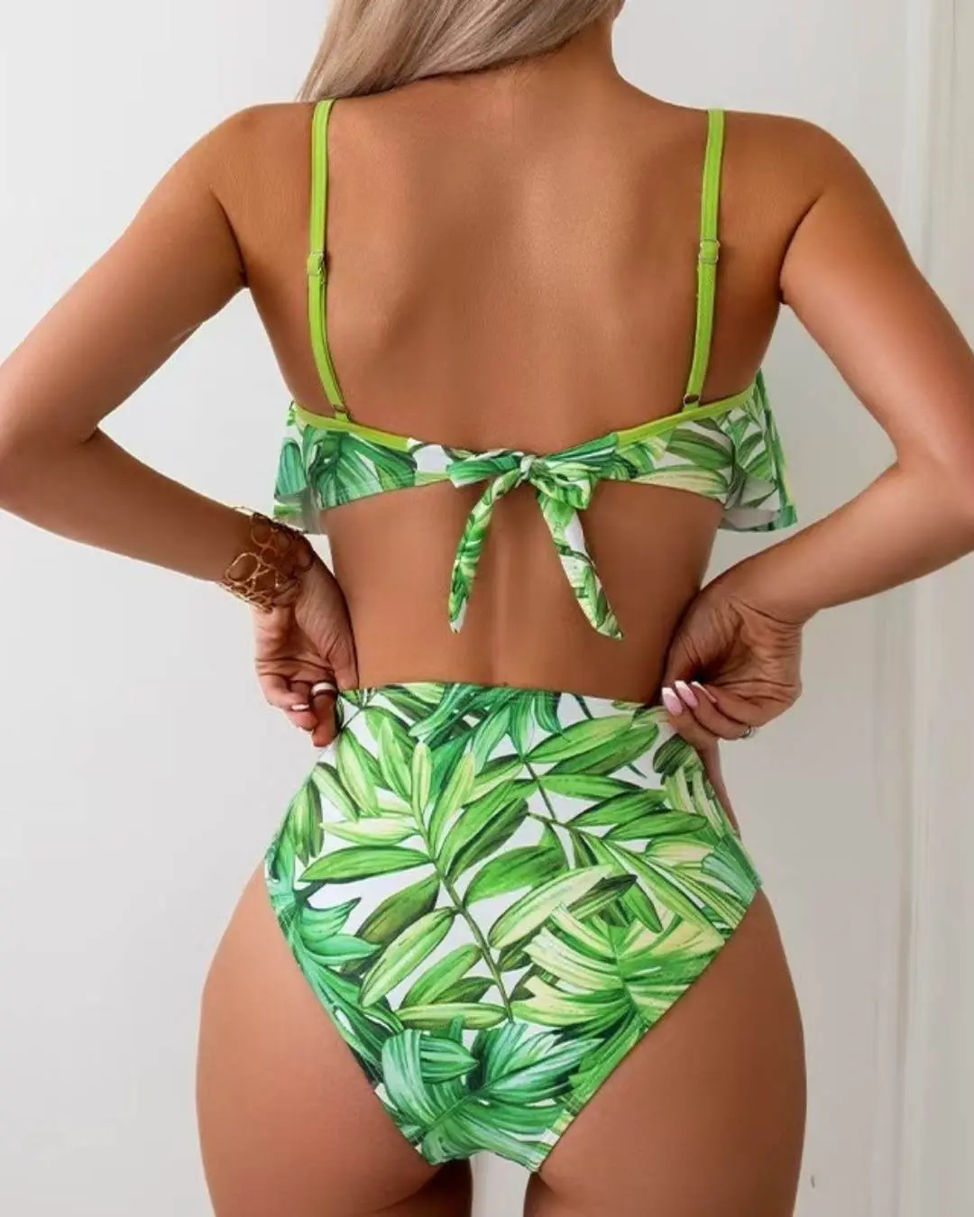 Green Leaf Ruffle Bikini Set