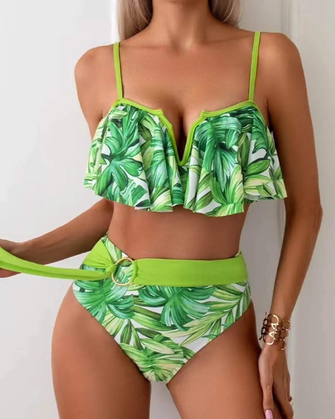 Green Leaf Ruffle Bikini Set