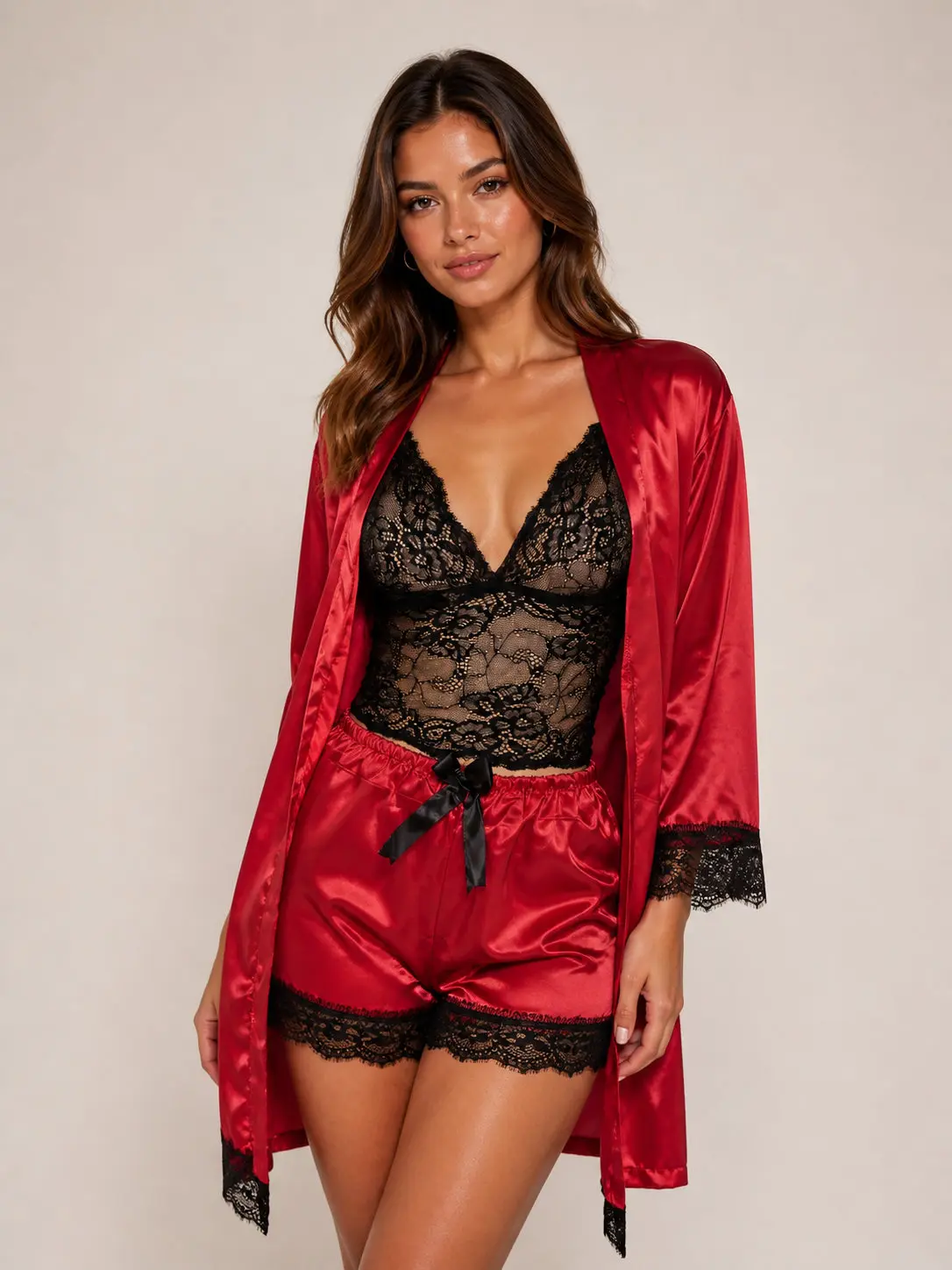 Wine & Lace 3Pcs Lingerie Set