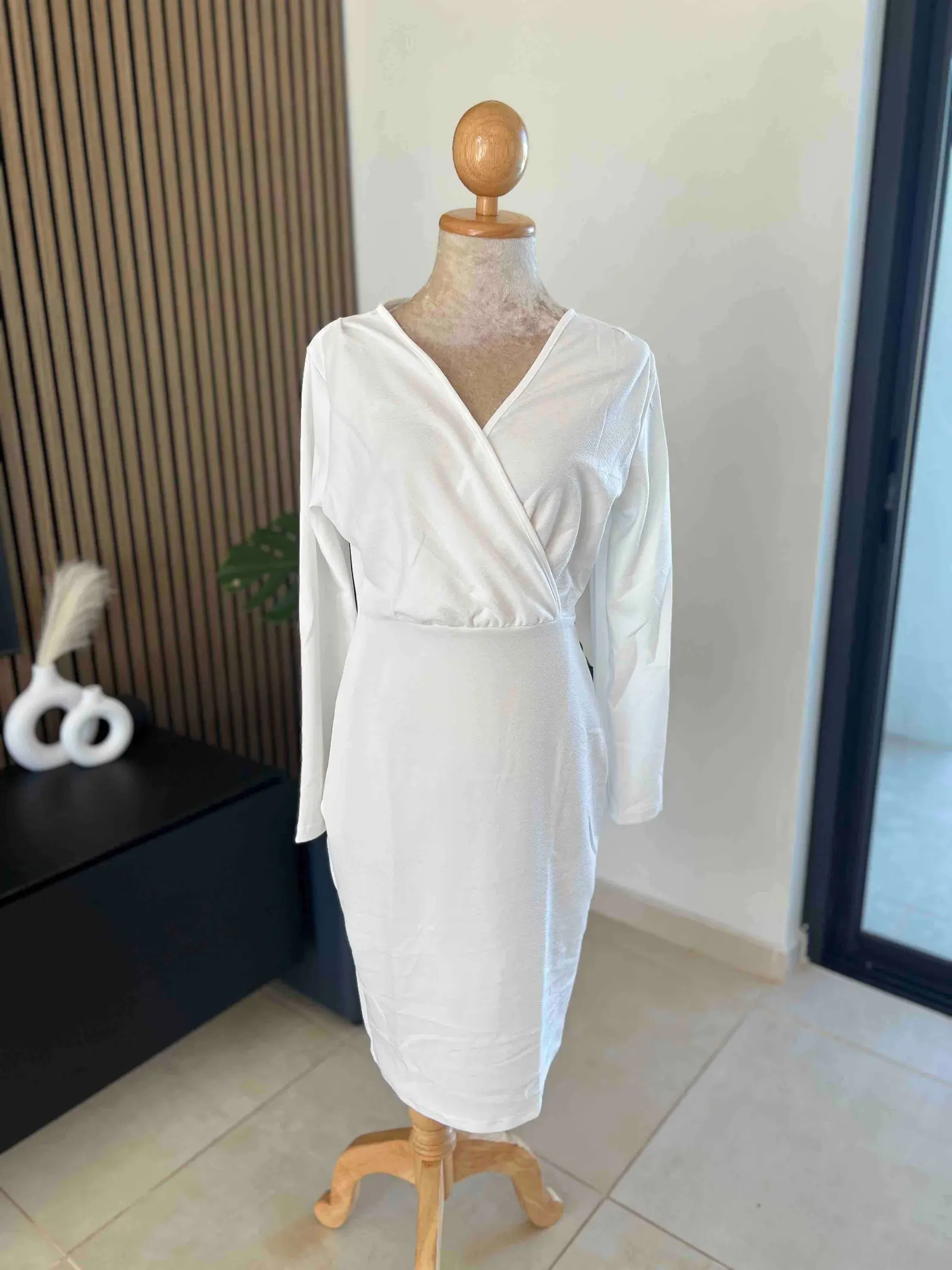 Ivory Wrap Bodycon Dress