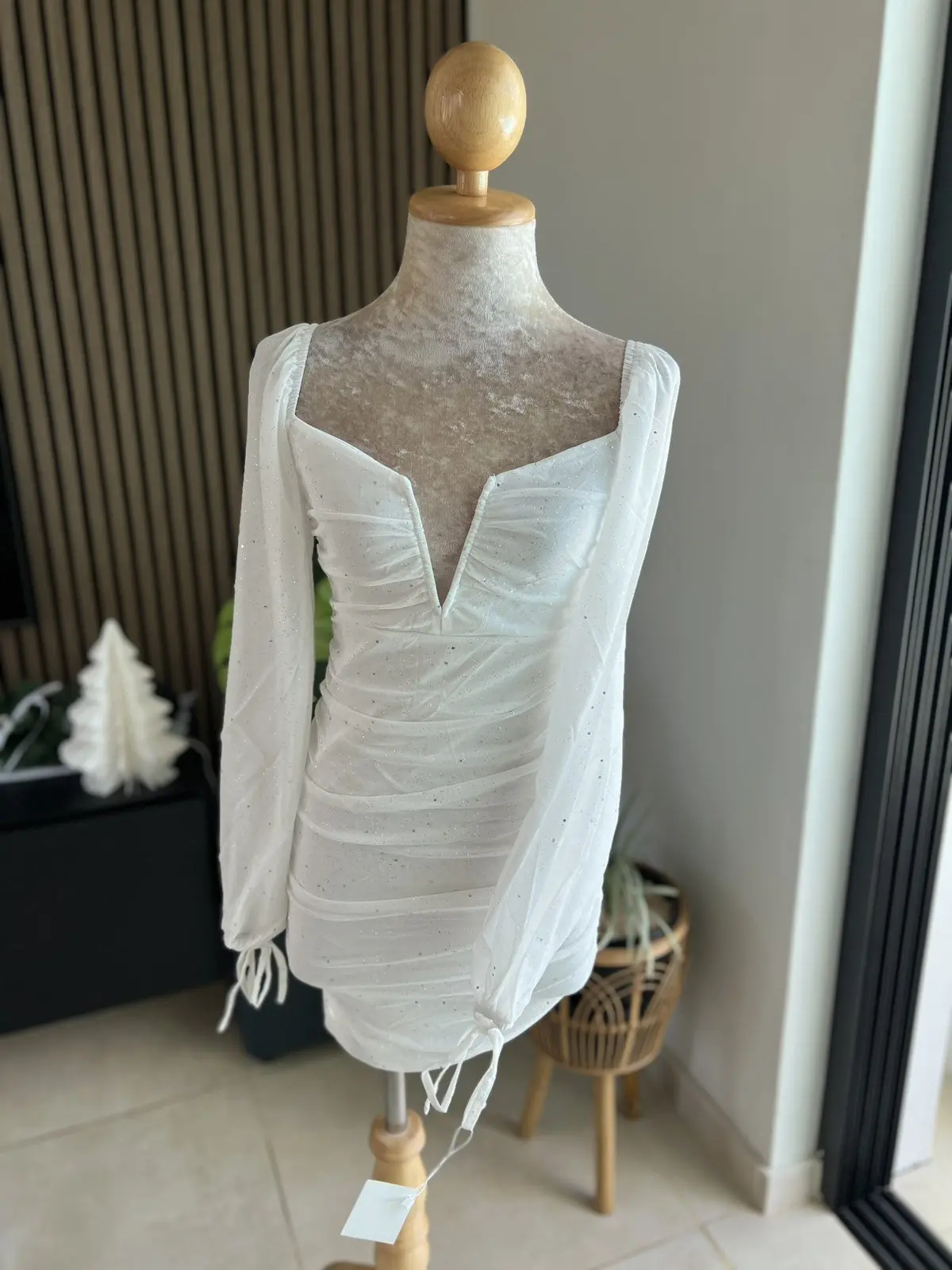 Deep V-Neck Long Sleeve Bodycon Dress