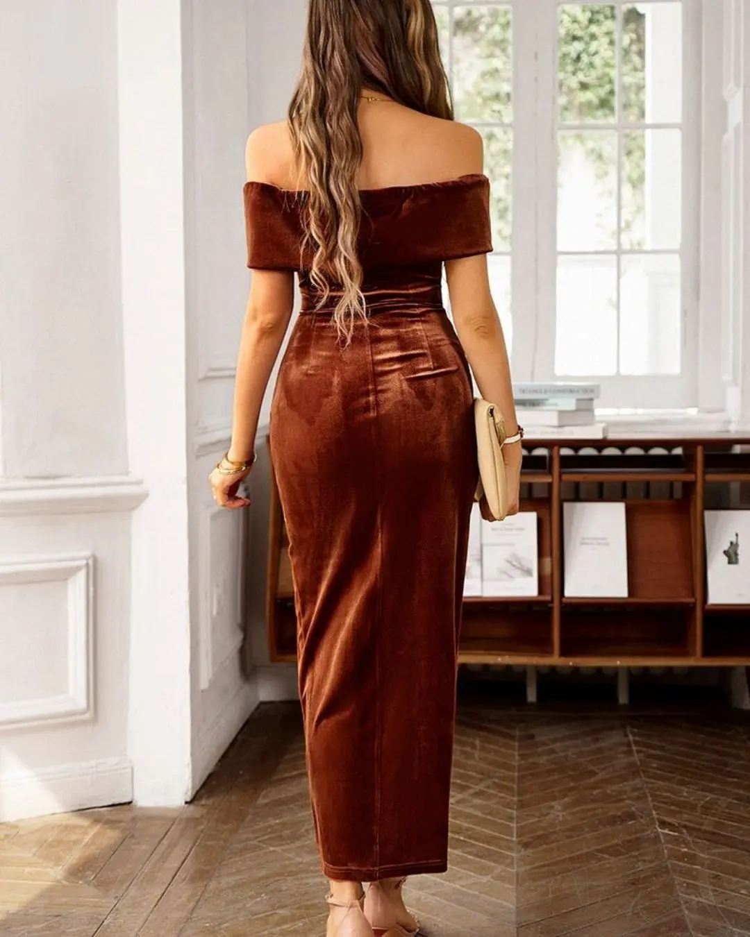 Velvet Off Soulder Cocktail Dress