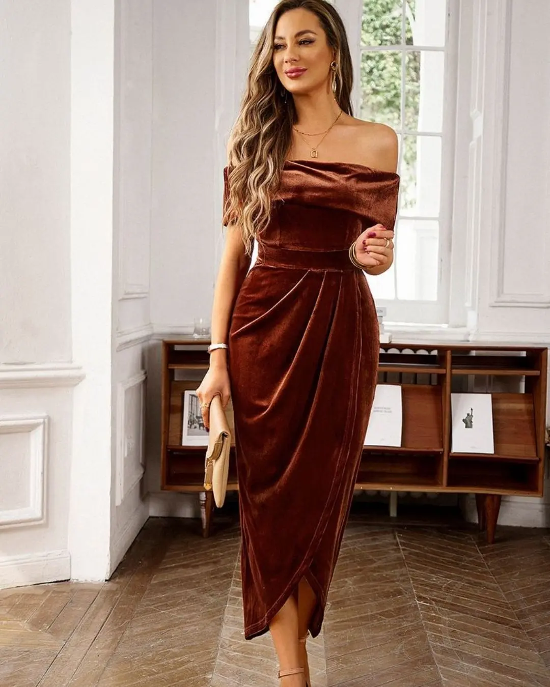 Velvet Off Soulder Cocktail Dress