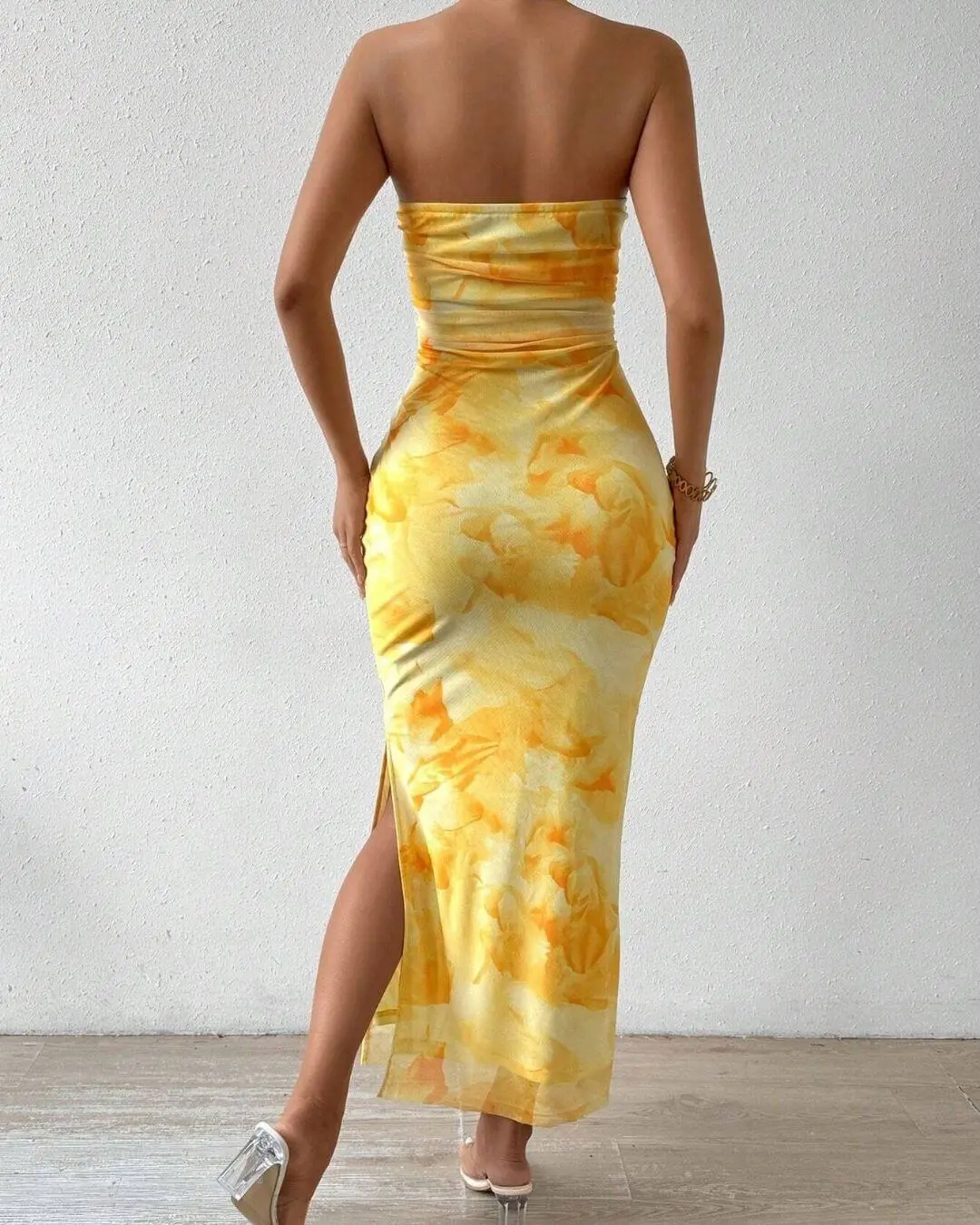 Tie Dye Strapless Summer Dress with Slit