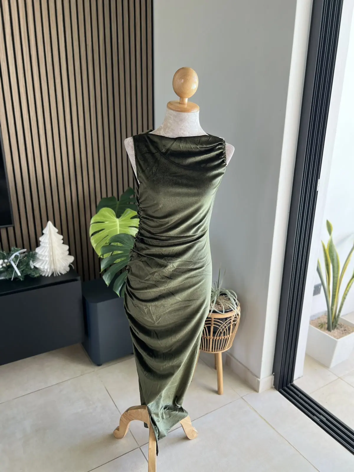 Elegant Draped Neck Maxi Velvet Dress