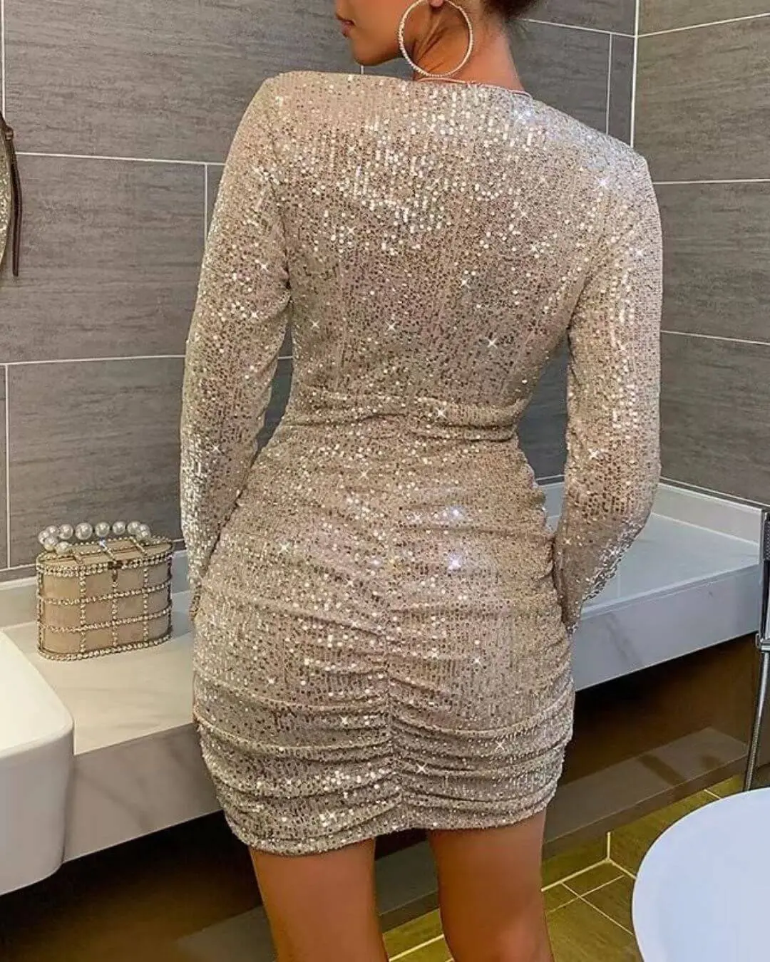 Deep V-Neck Sparkly Chic Dress