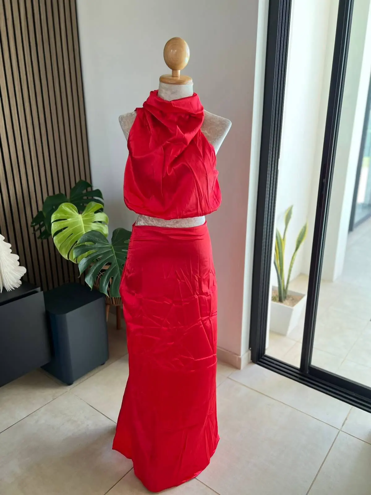 2pcs Silk Turtleneck top and Skirt Set