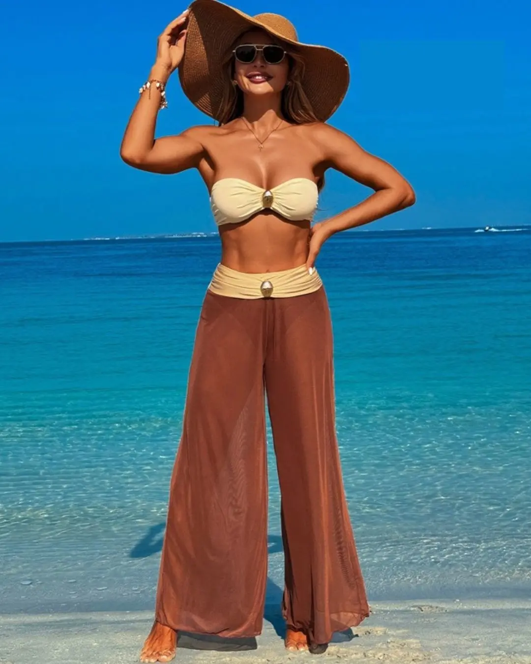 3pcs Bikini with Mesh Pants Set