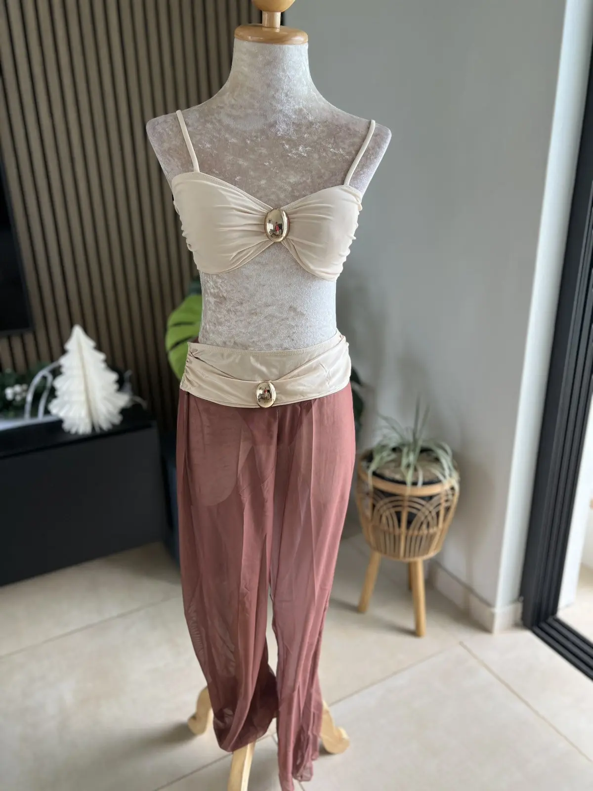 3pcs Bikini with Mesh Pants Set