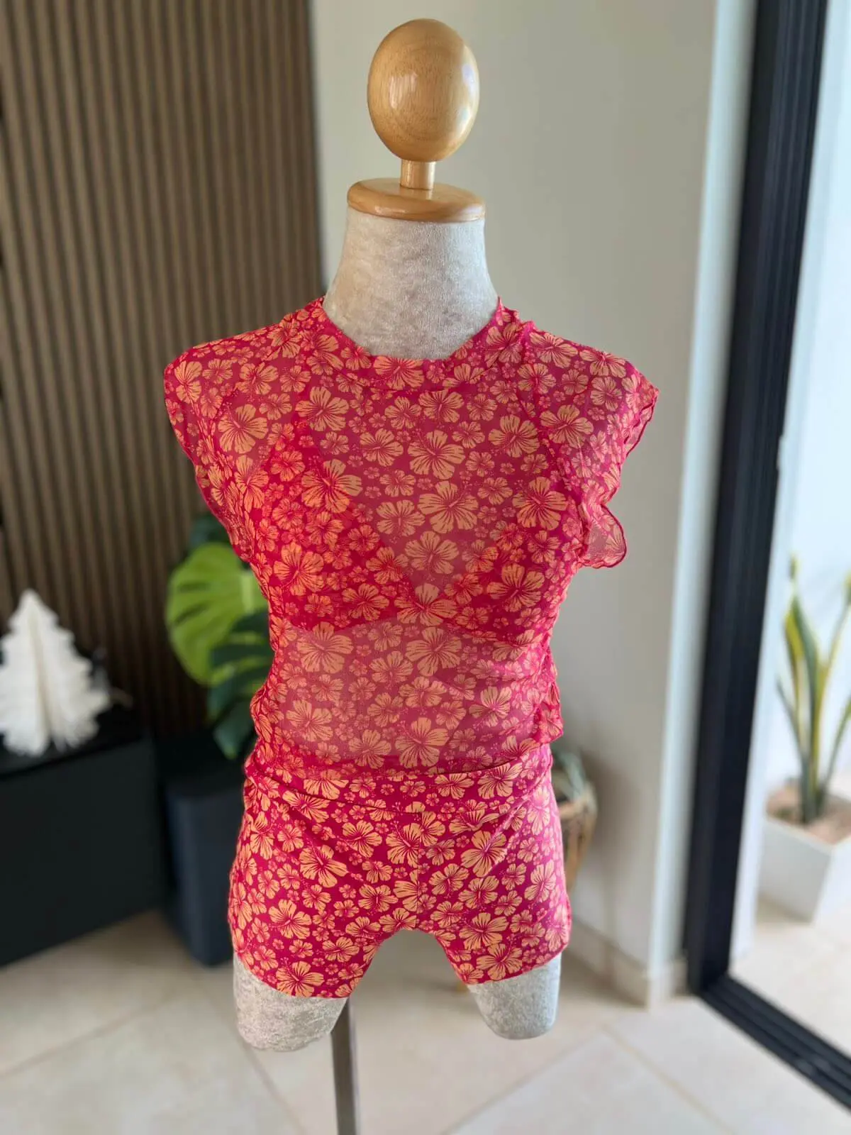 3pcs Floral Print Bikini with Mesh top set