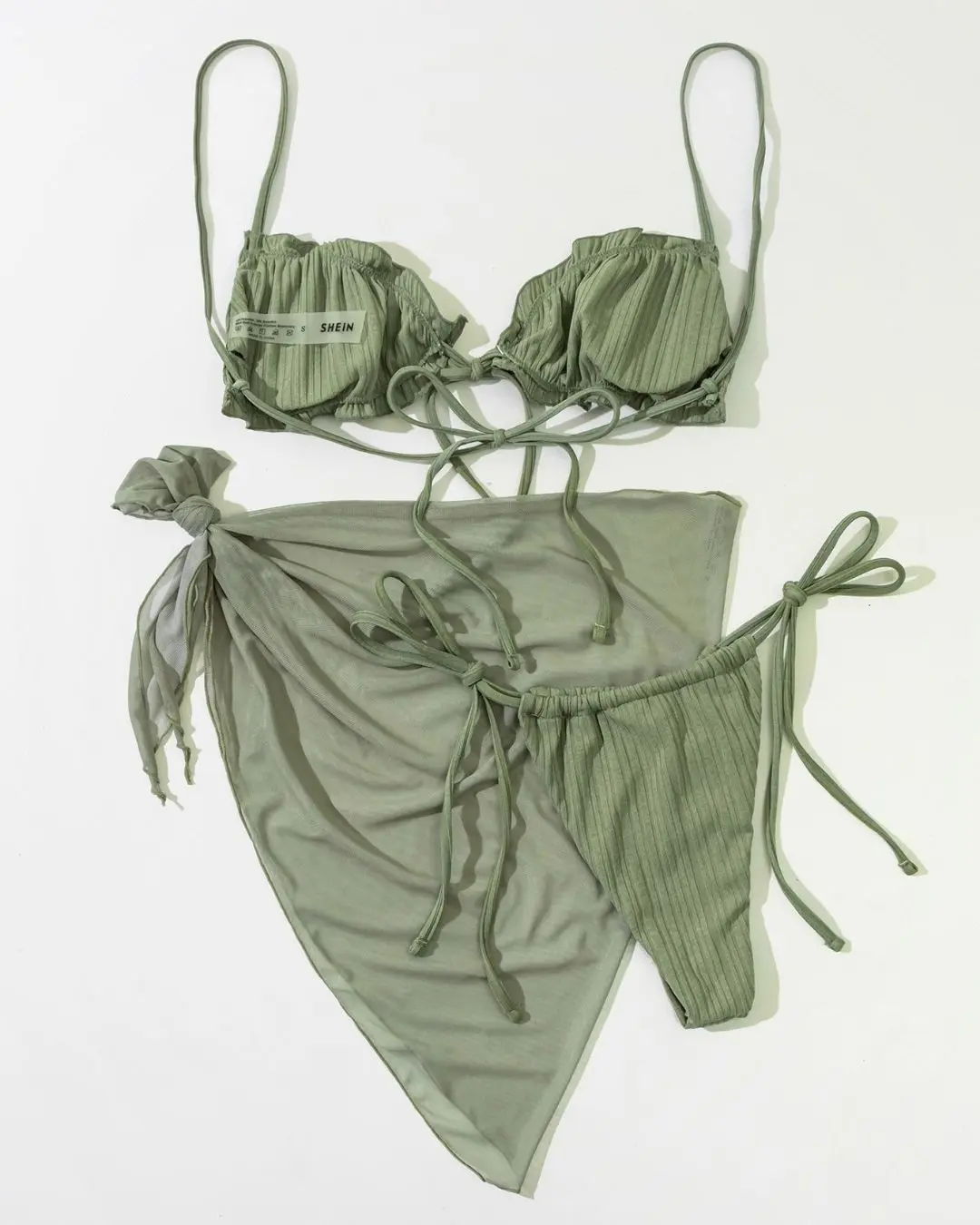 3pcs Triangle Bra & Thong with Cover Up Bikini Set