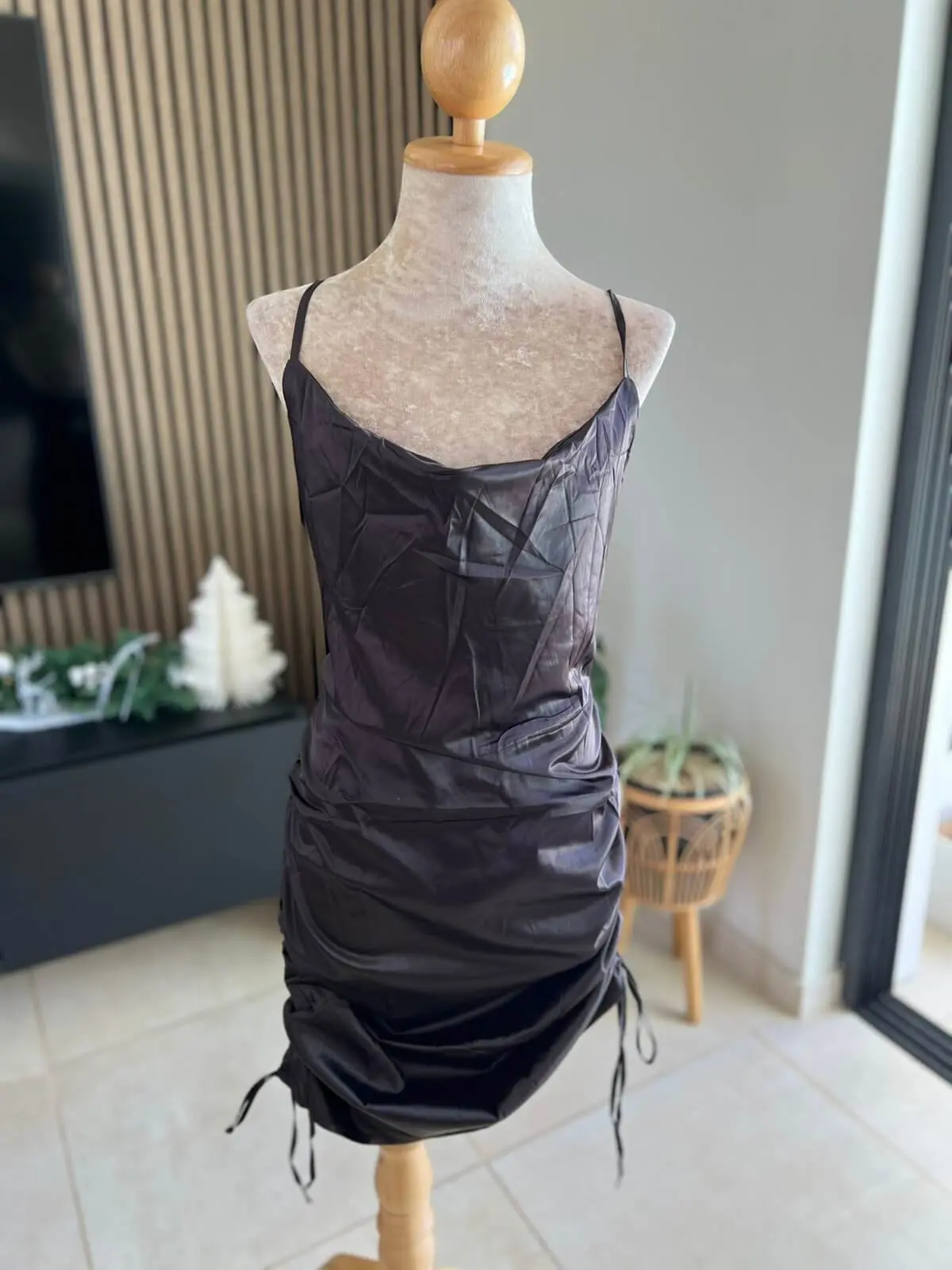 Silk Bodycon Drawstring Dress