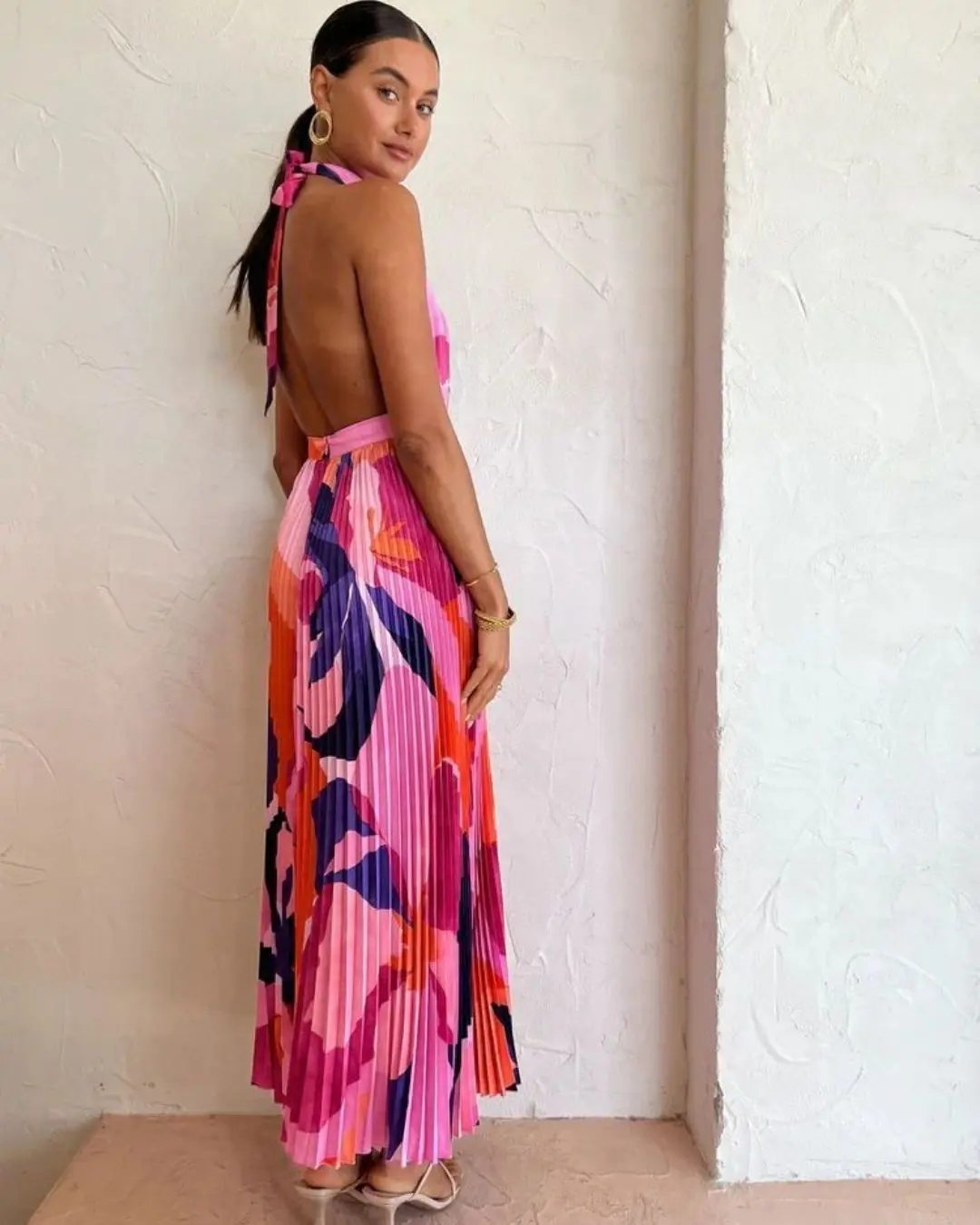 Open Back Pleated Dress