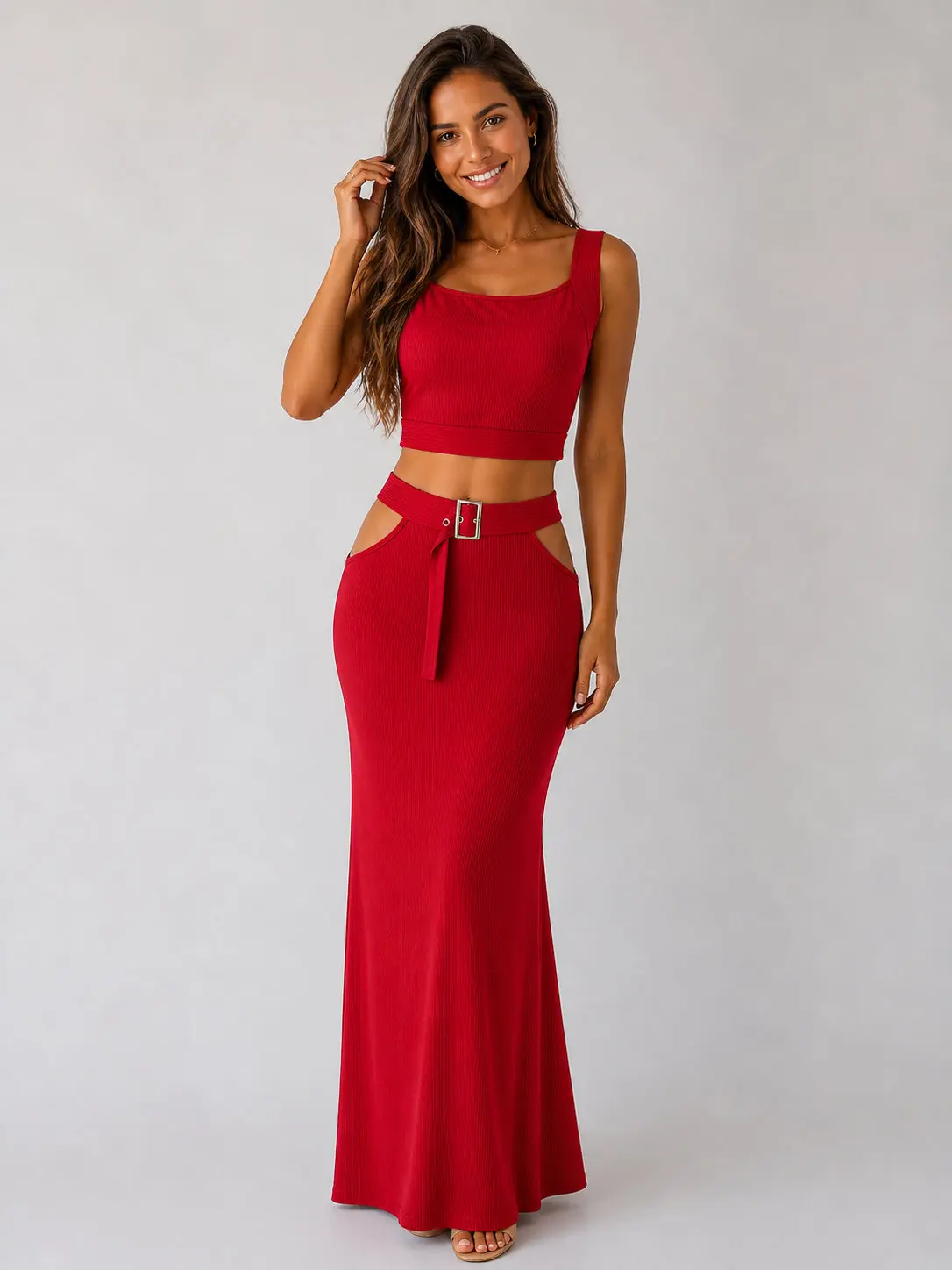 Backless Knit Top and Skirt Set