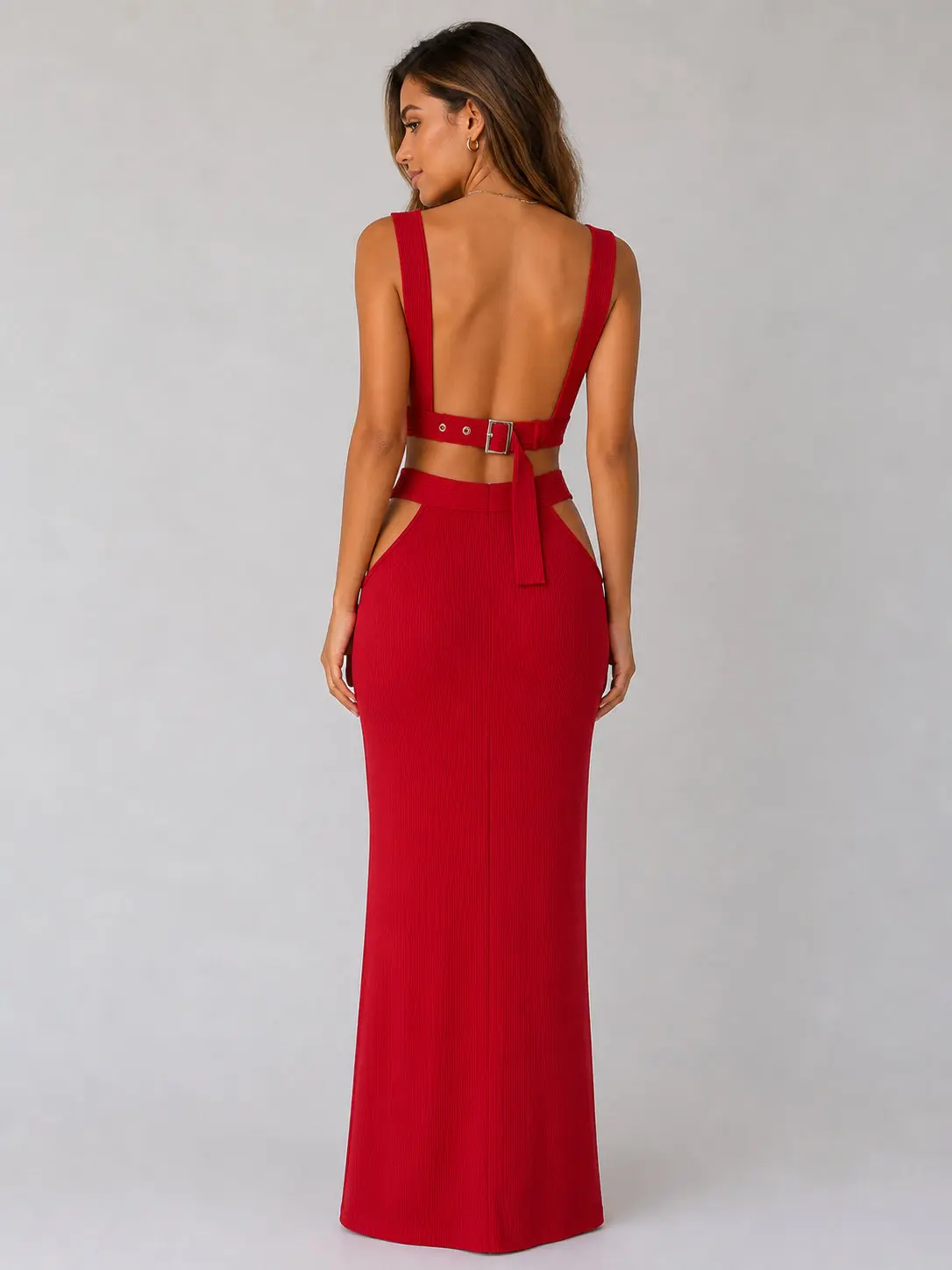 Backless Knit Top and Skirt Set