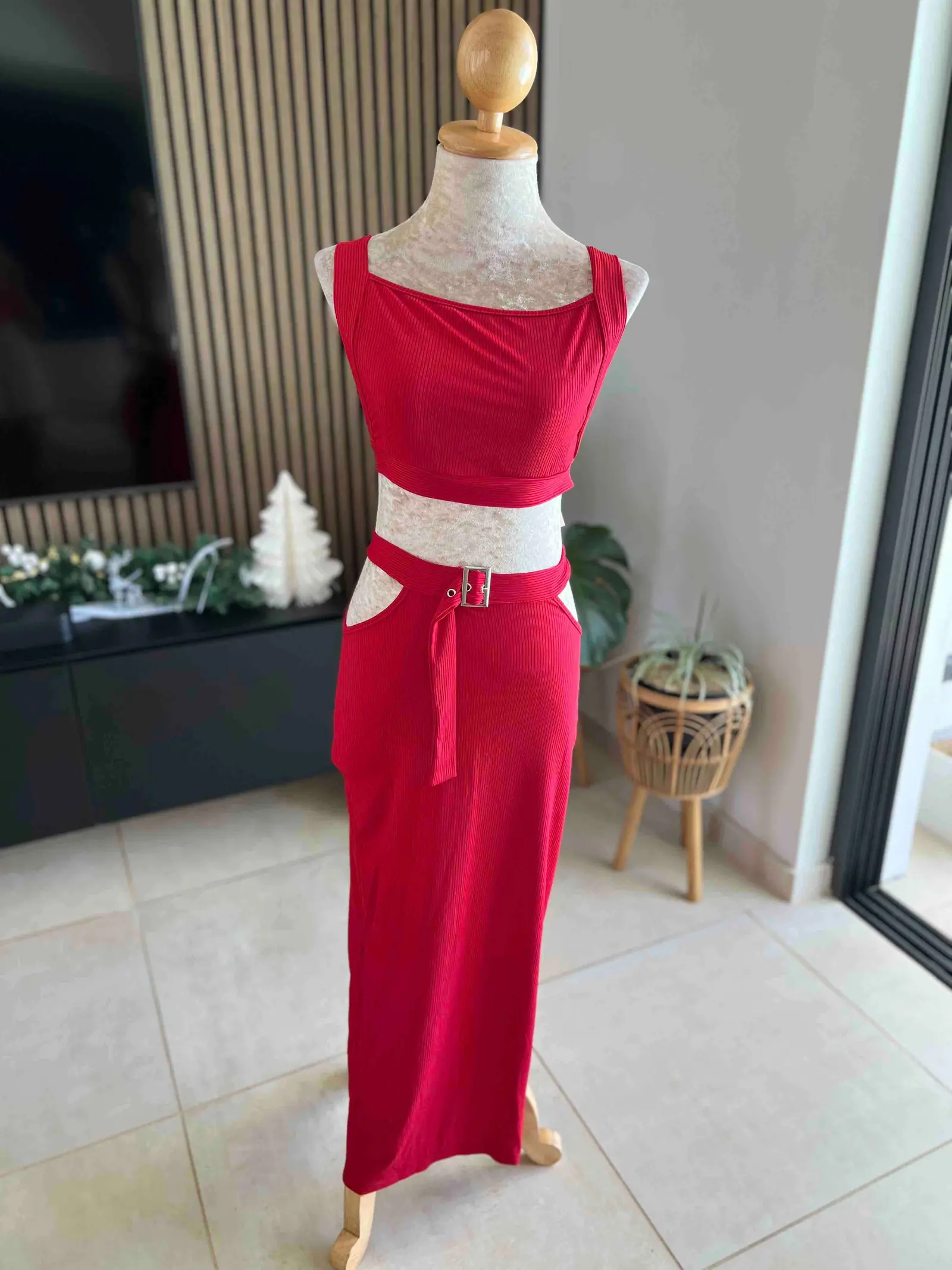 Backless Knit Top and Skirt Set