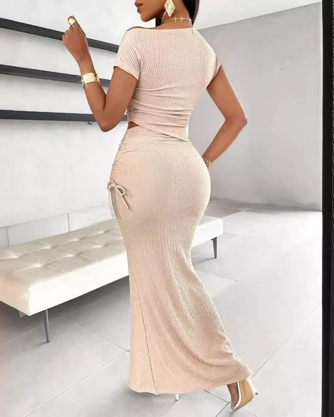 Elegant One-Shoulder Top and Skirt Set