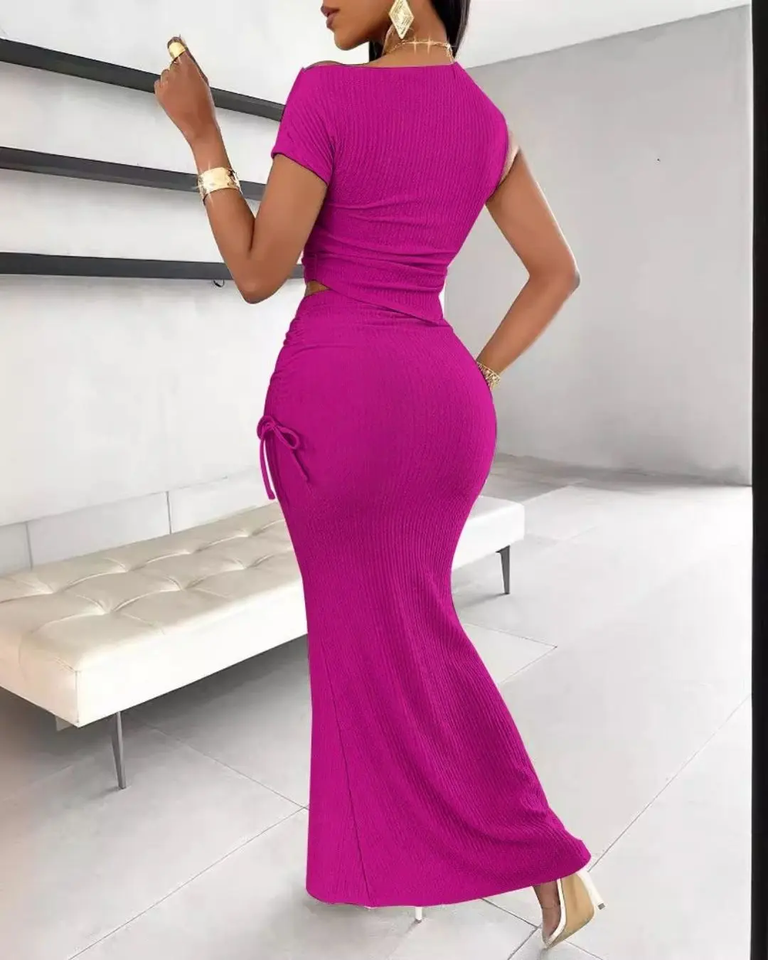 Elegant One-Shoulder Top and Skirt Set