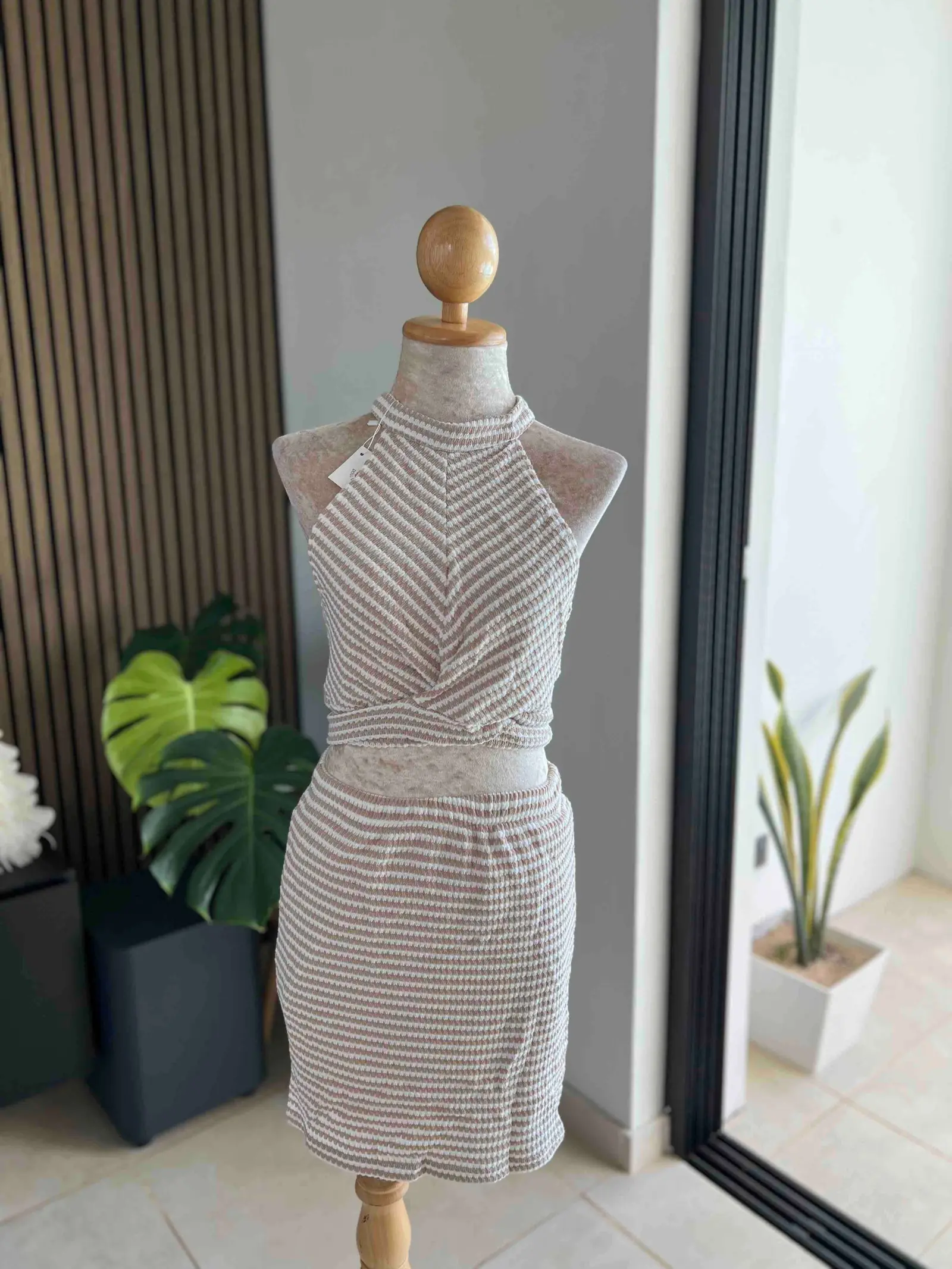 Striped Halter Top and Skirt Set