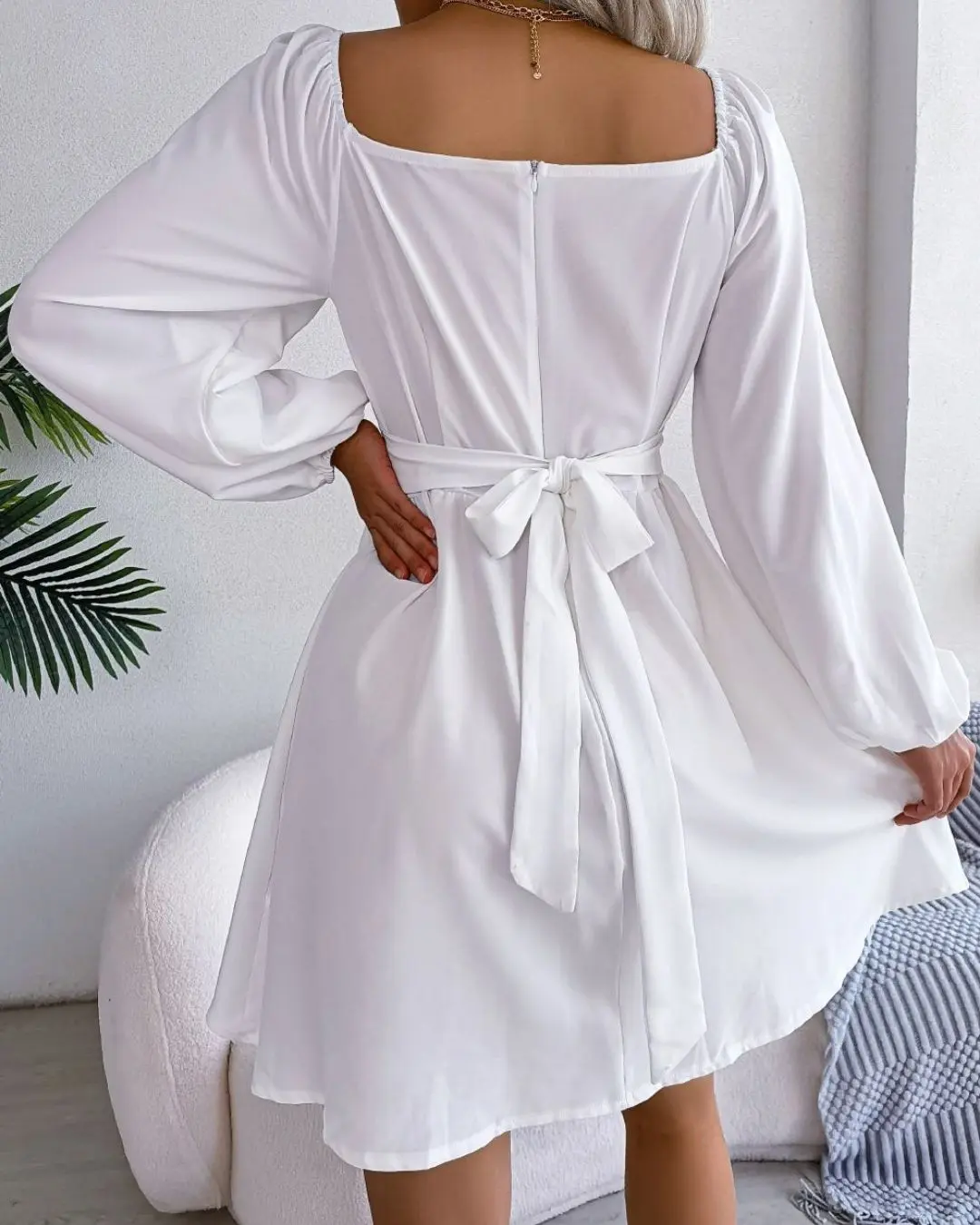 Square Neck Long Sleeve Dress