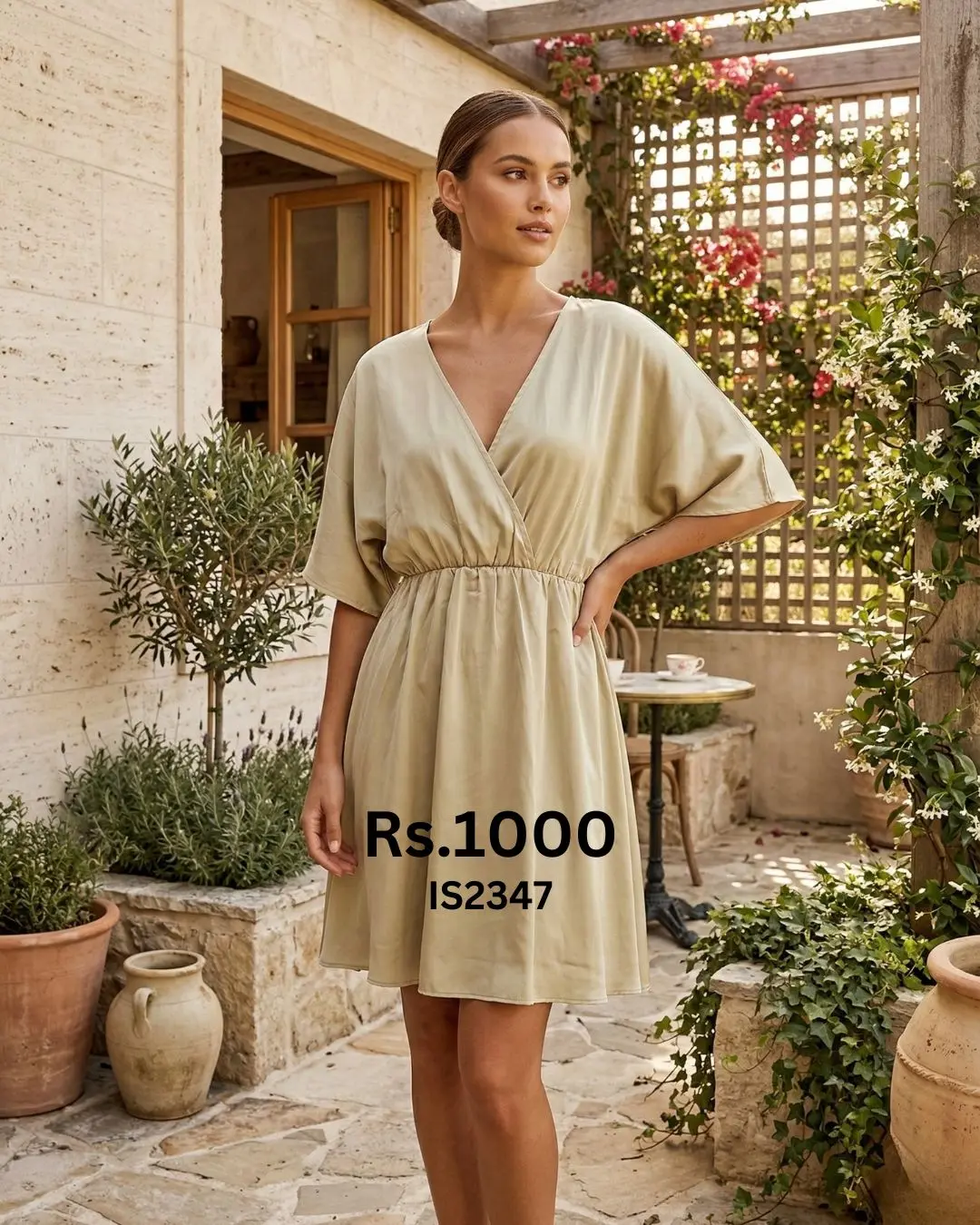 Deep V-Neck Ruched Dress