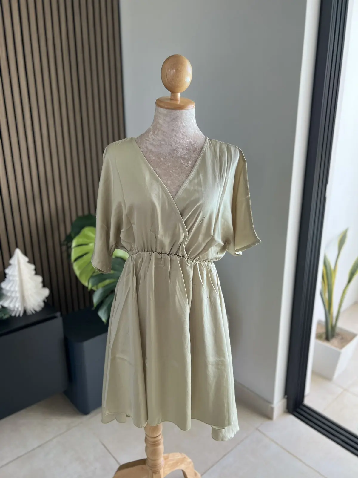 Deep V-Neck Ruched Dress