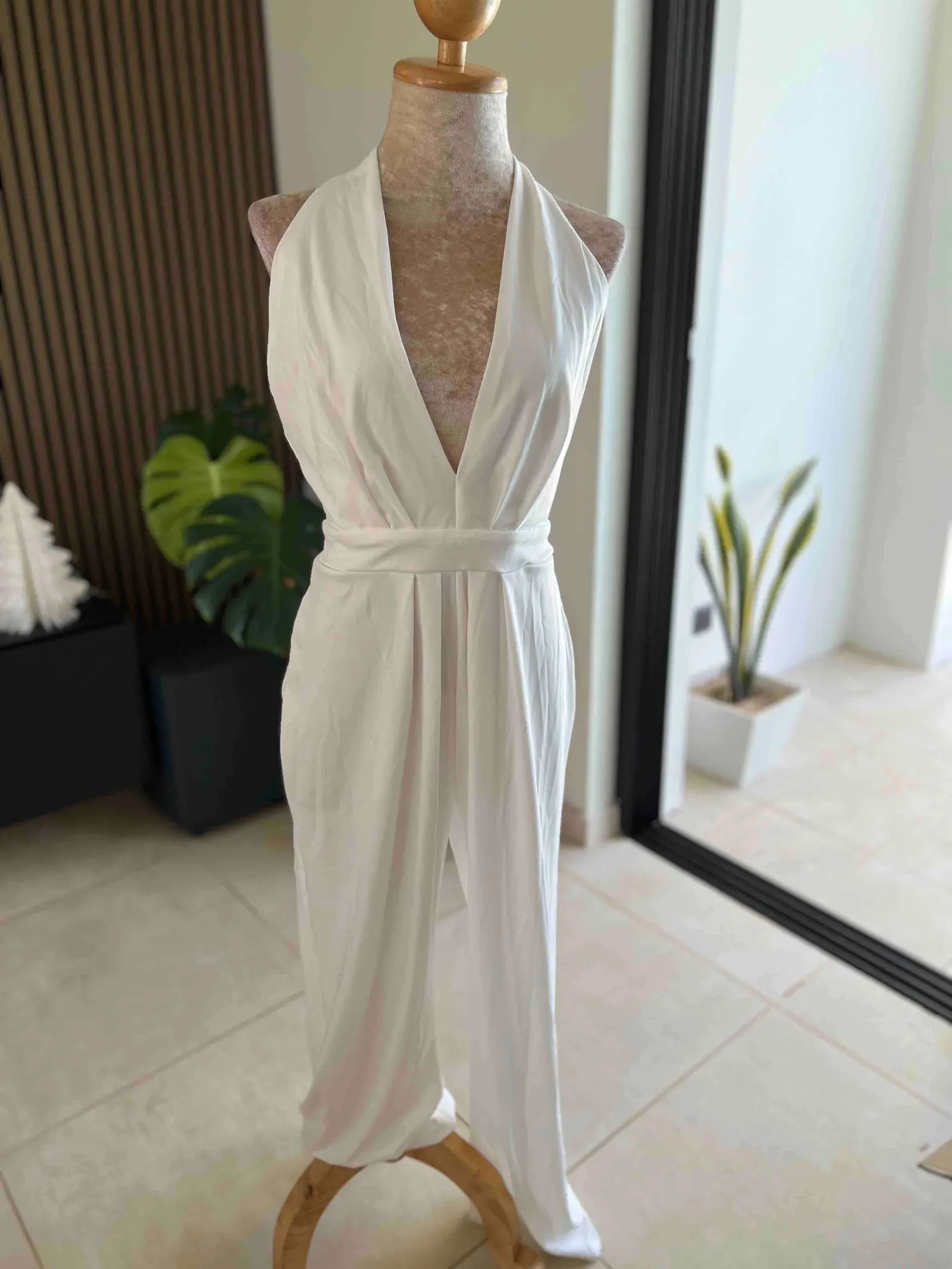 Deep V-Neck Wide Leg Jumpsuit
