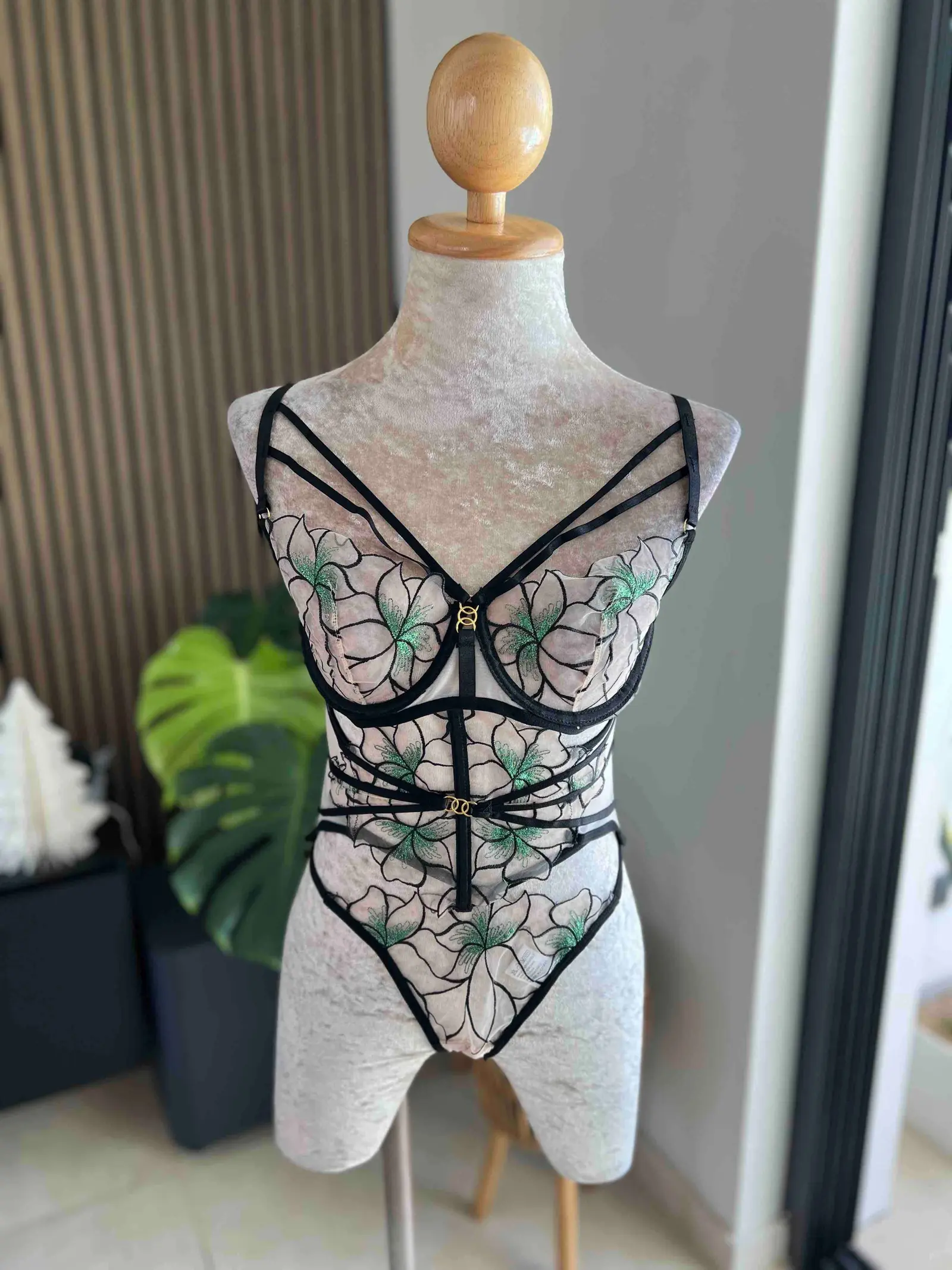 Floral Skin-colored Sexy Lingerie