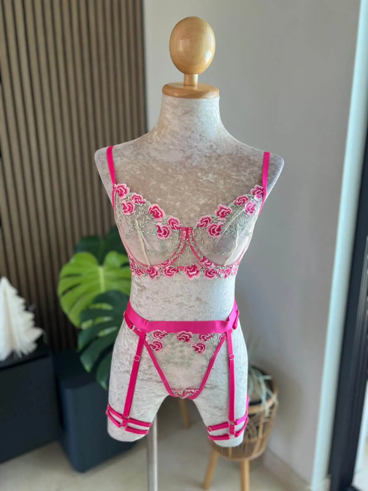 Pink Flower Mesh with Gloves Sexy Lingerie
