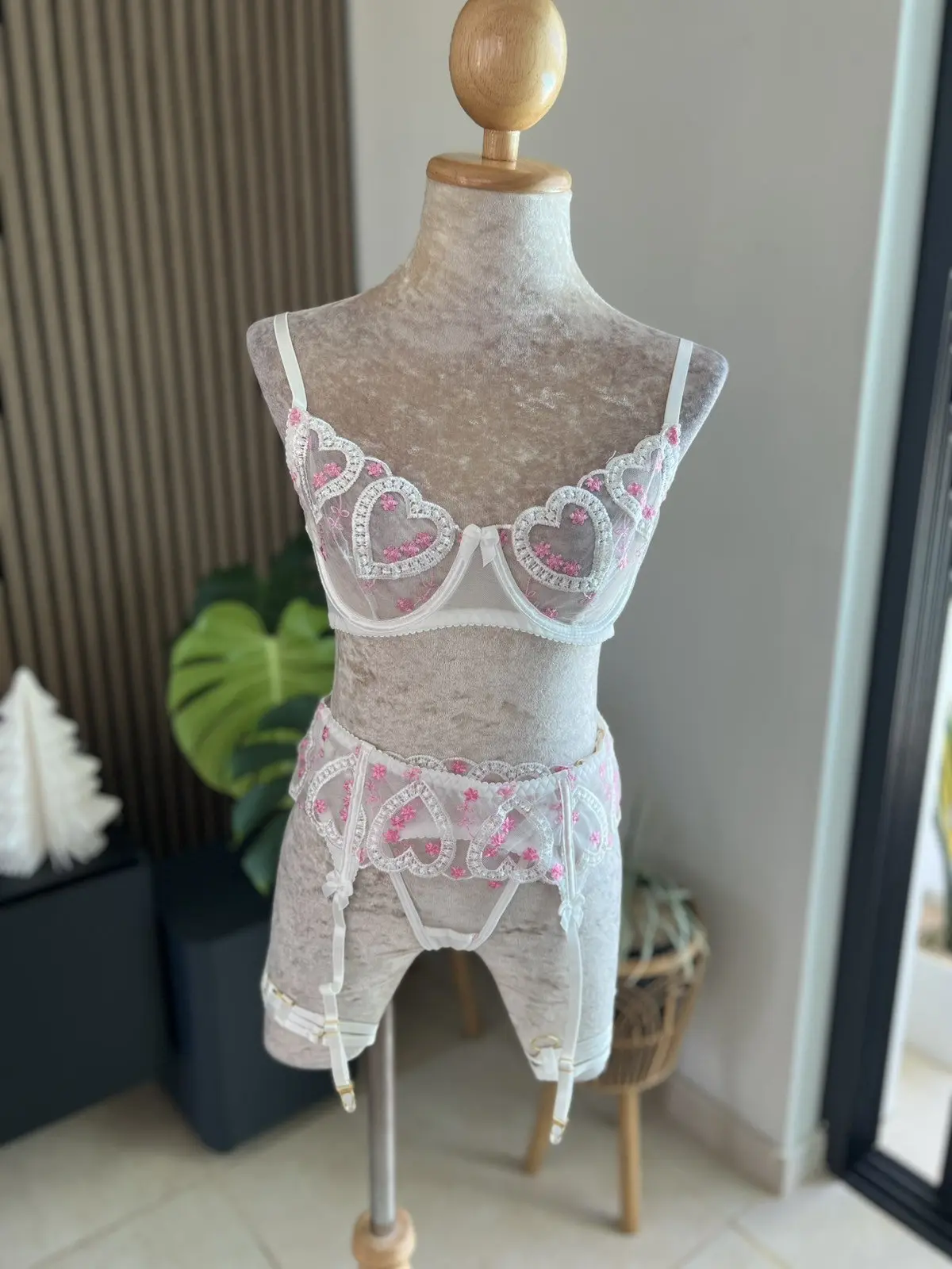 Heart Embroidery Lingerie Set