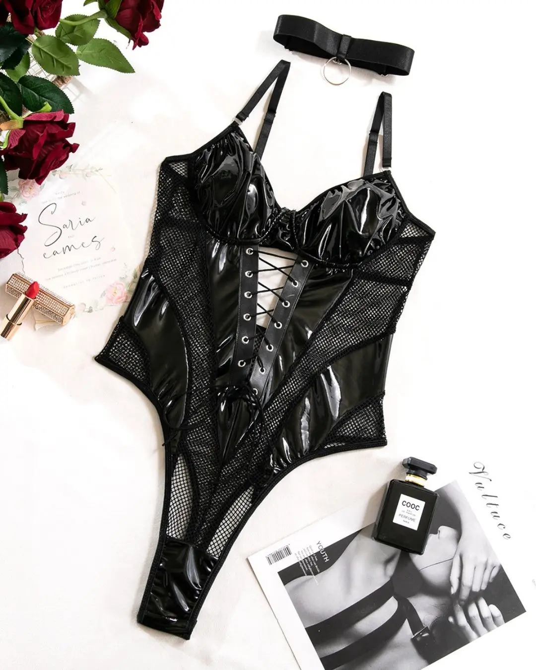 PU Leather Lingerie Bodysuit
