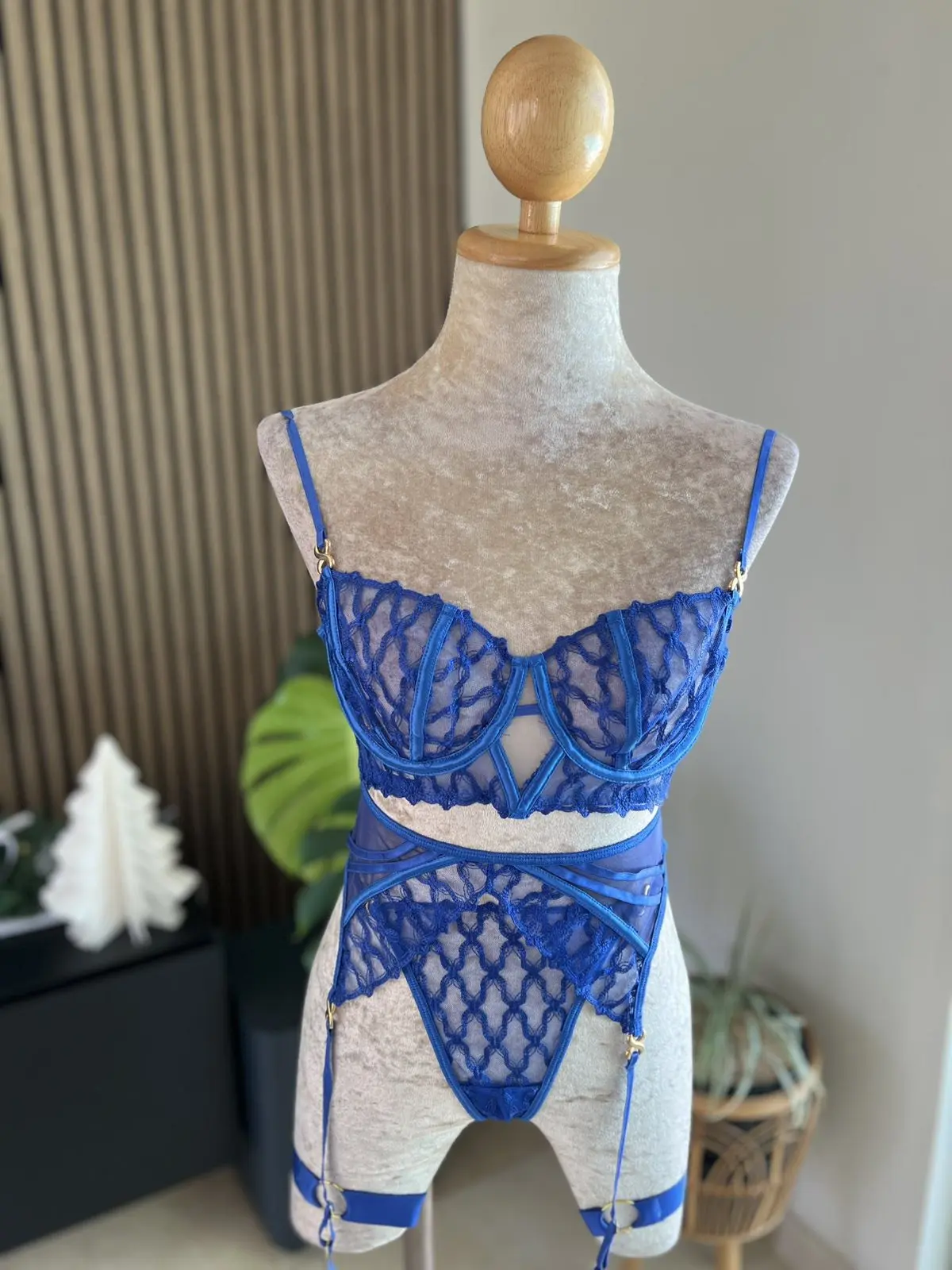 Mesh Garter Lingerie Set with Leg Rings