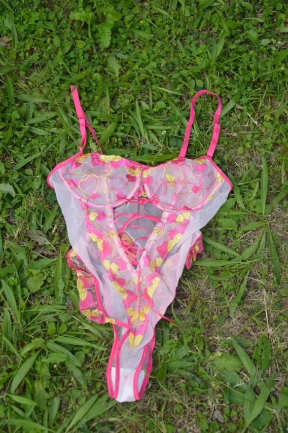 Love Heart Embroidery Sexy Bodysuit