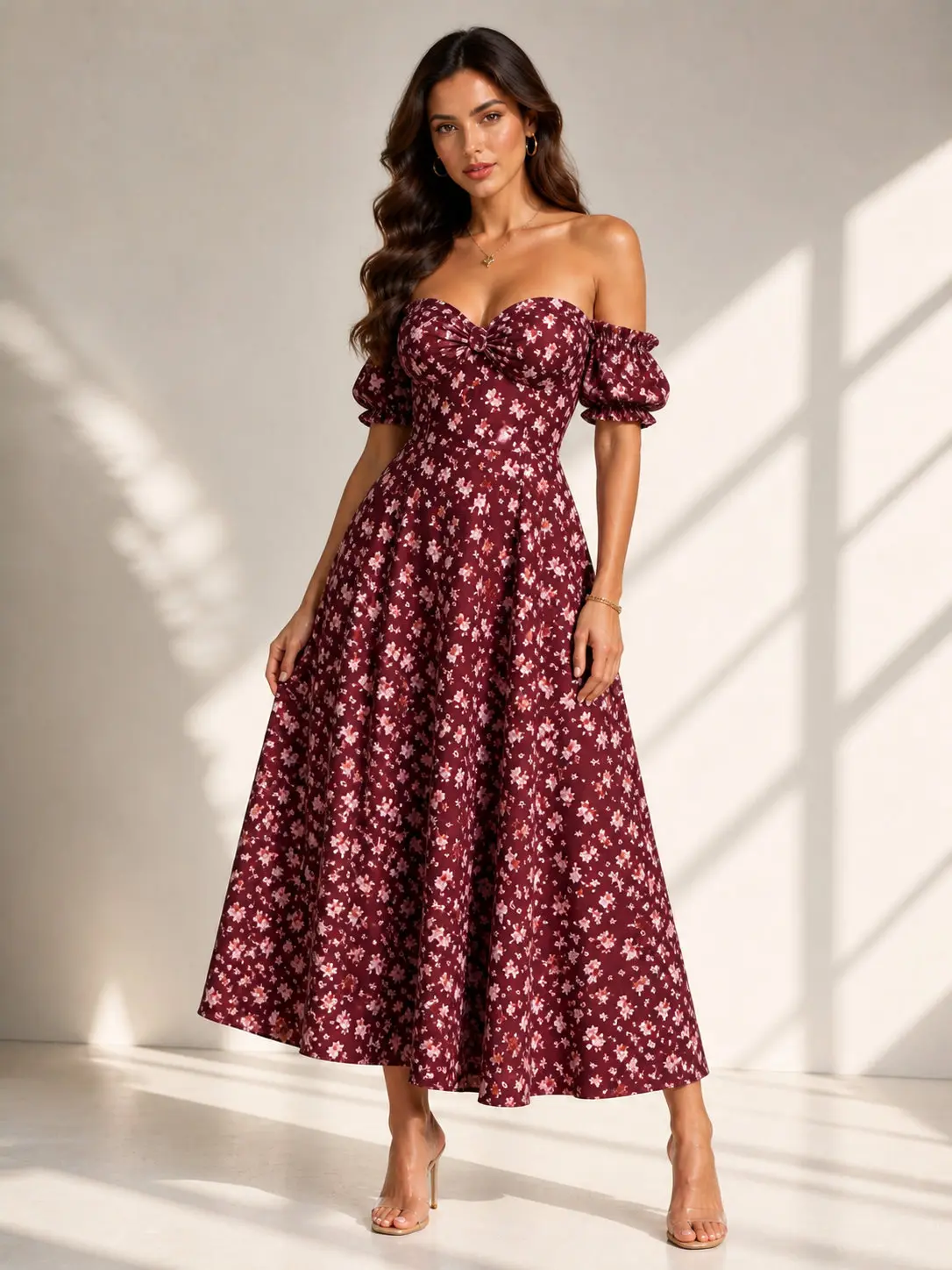 Off Shoulder Ruffles Floral Dress