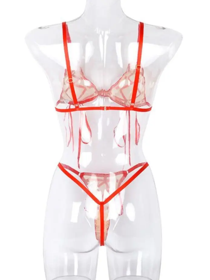 Ribbon Strap Sexy Red Lingerie Set Underwear