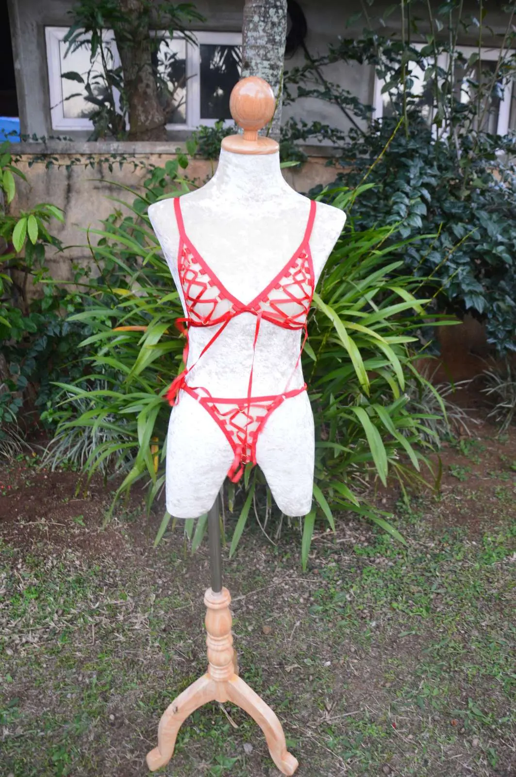 Ribbon Strap Sexy Red Lingerie Set Underwear