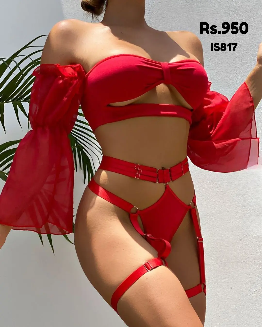 Red Sleeve Lingerie Set