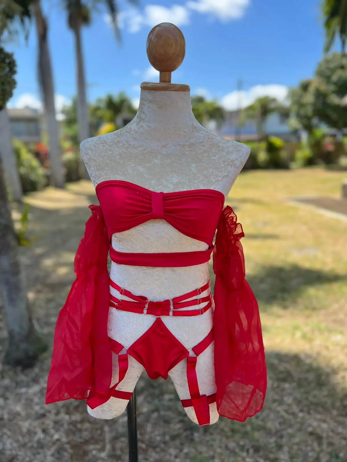 Red Sleeve Lingerie Set