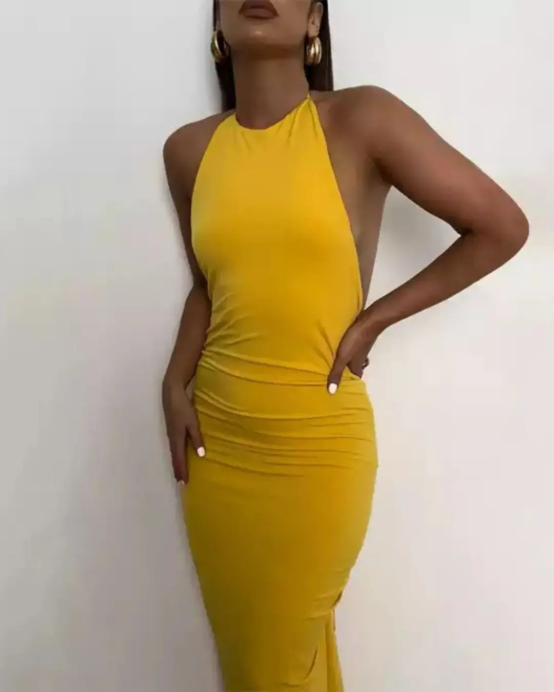 Sexy Slim Backless Ruched Dress
