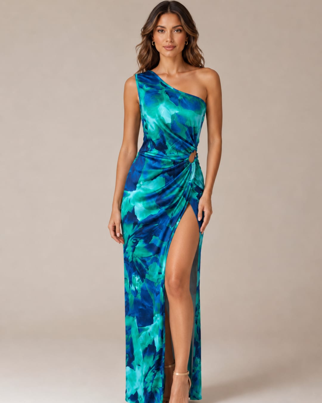 Tropical Green Slit Maxi Dress