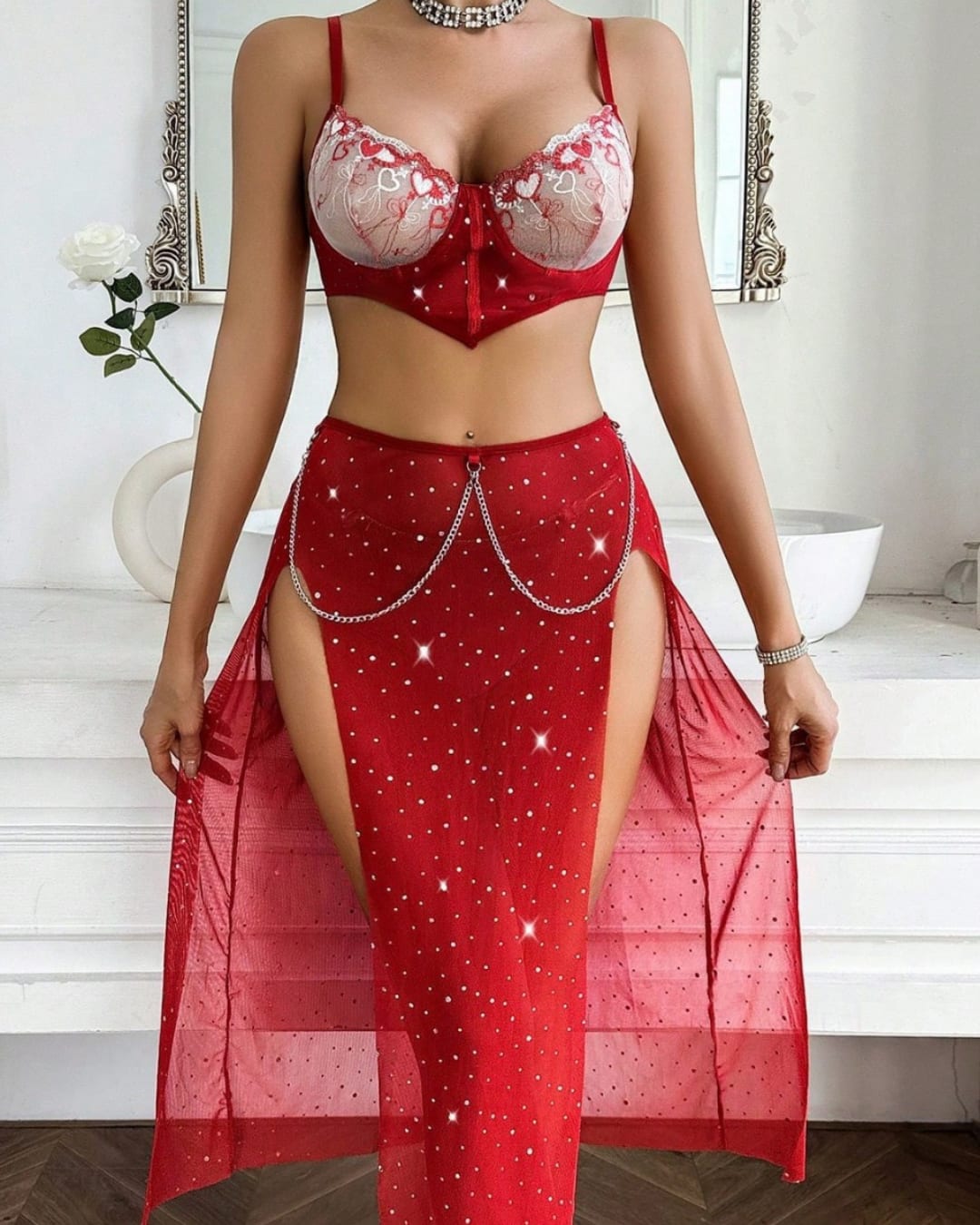 Ruby Crystal Lingerie Set