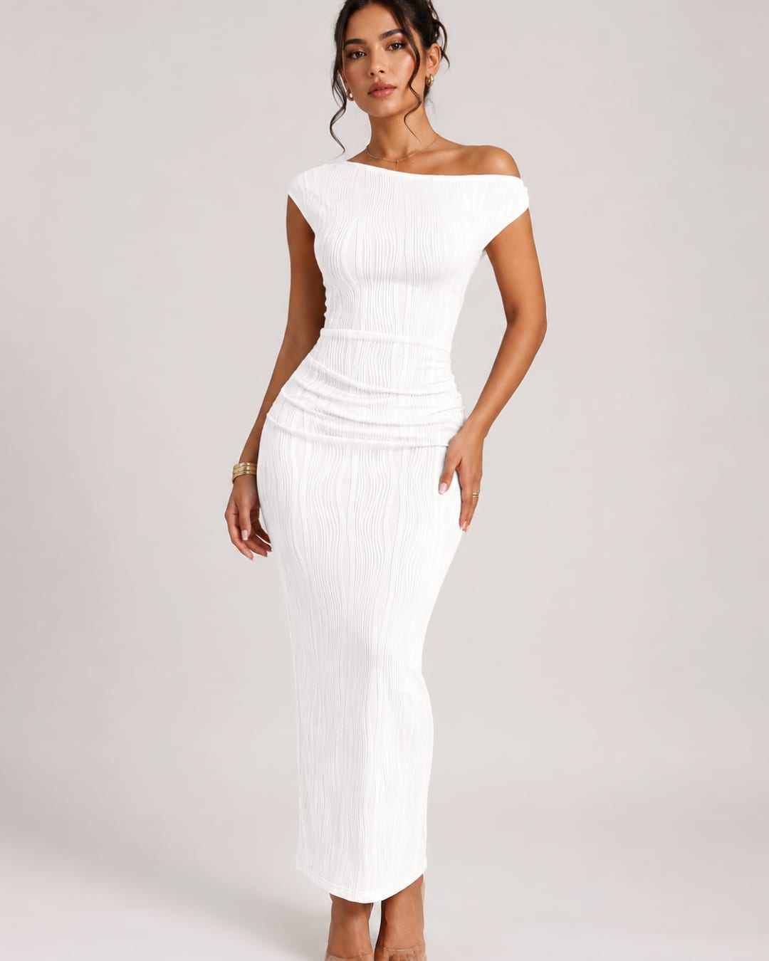 Ribbed Off Shoulder Maxi Dress
