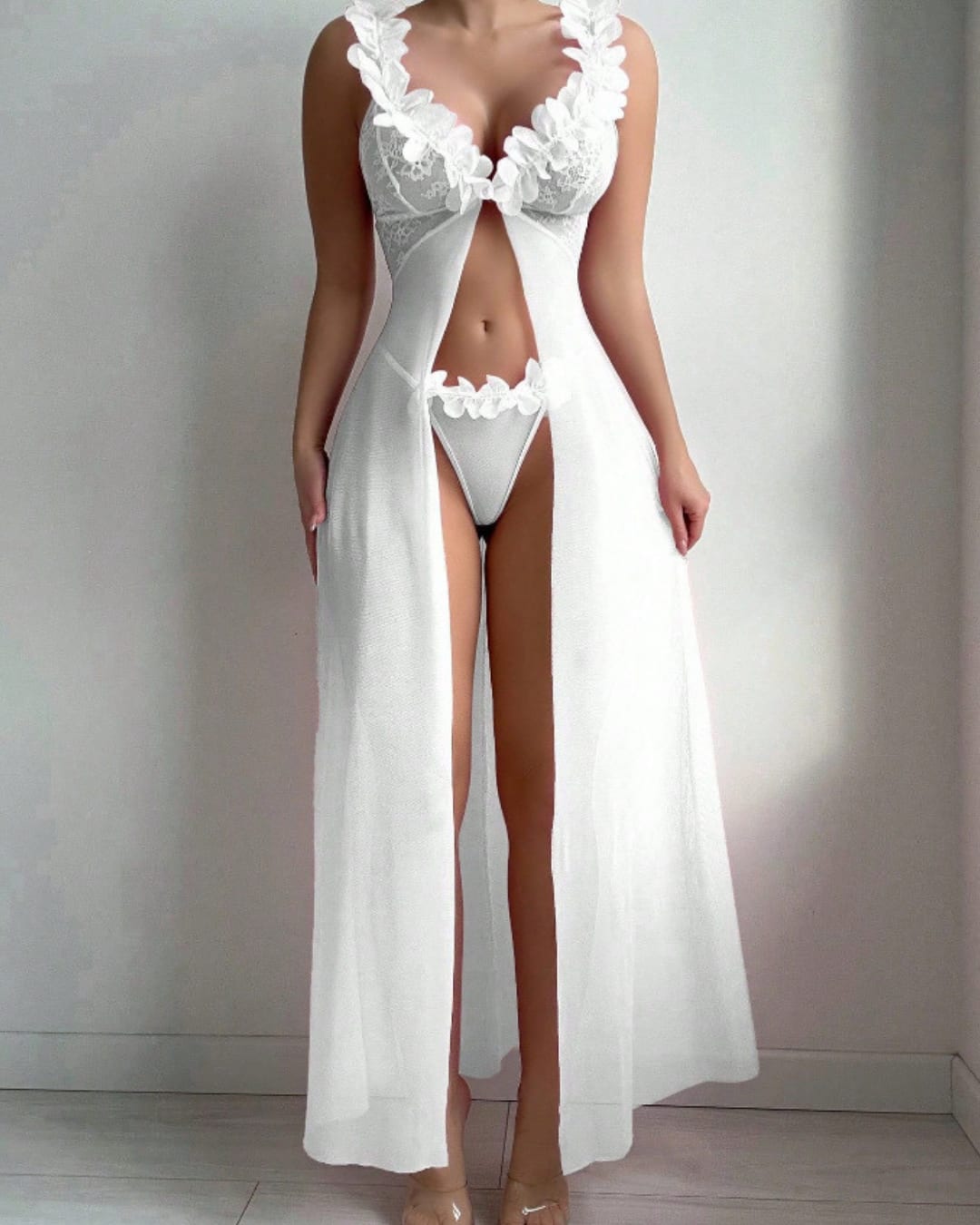 White Floral Applique Cover-Up Dress