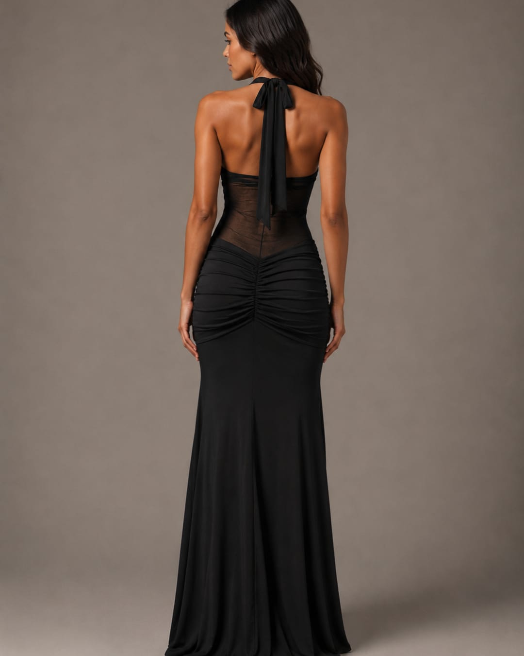 Black Mesh Halter Maxi Dress